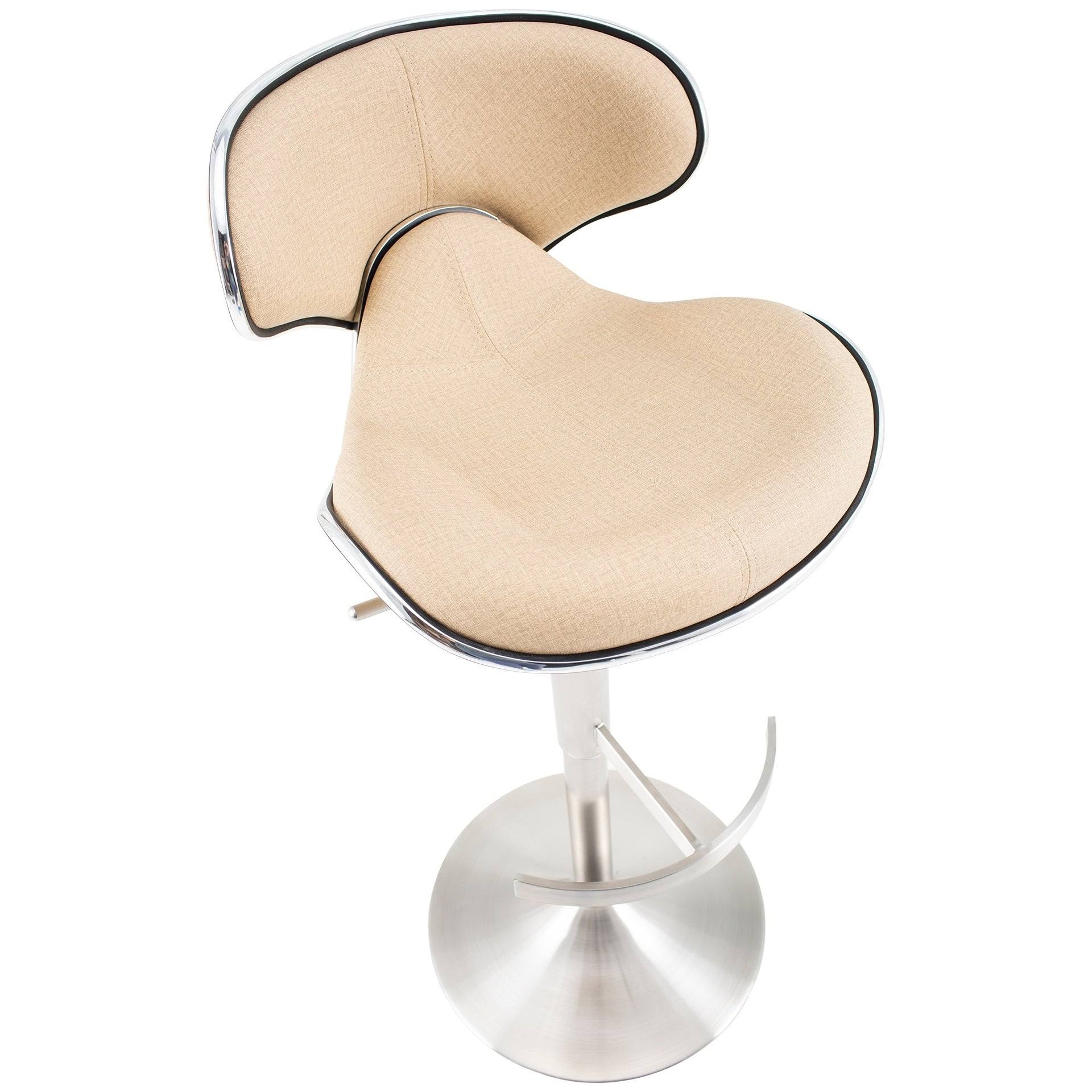 Mix Brushed Stainless Steel Adjustable Height Swivel Bar Stool - Sand Faux-Fabric Look