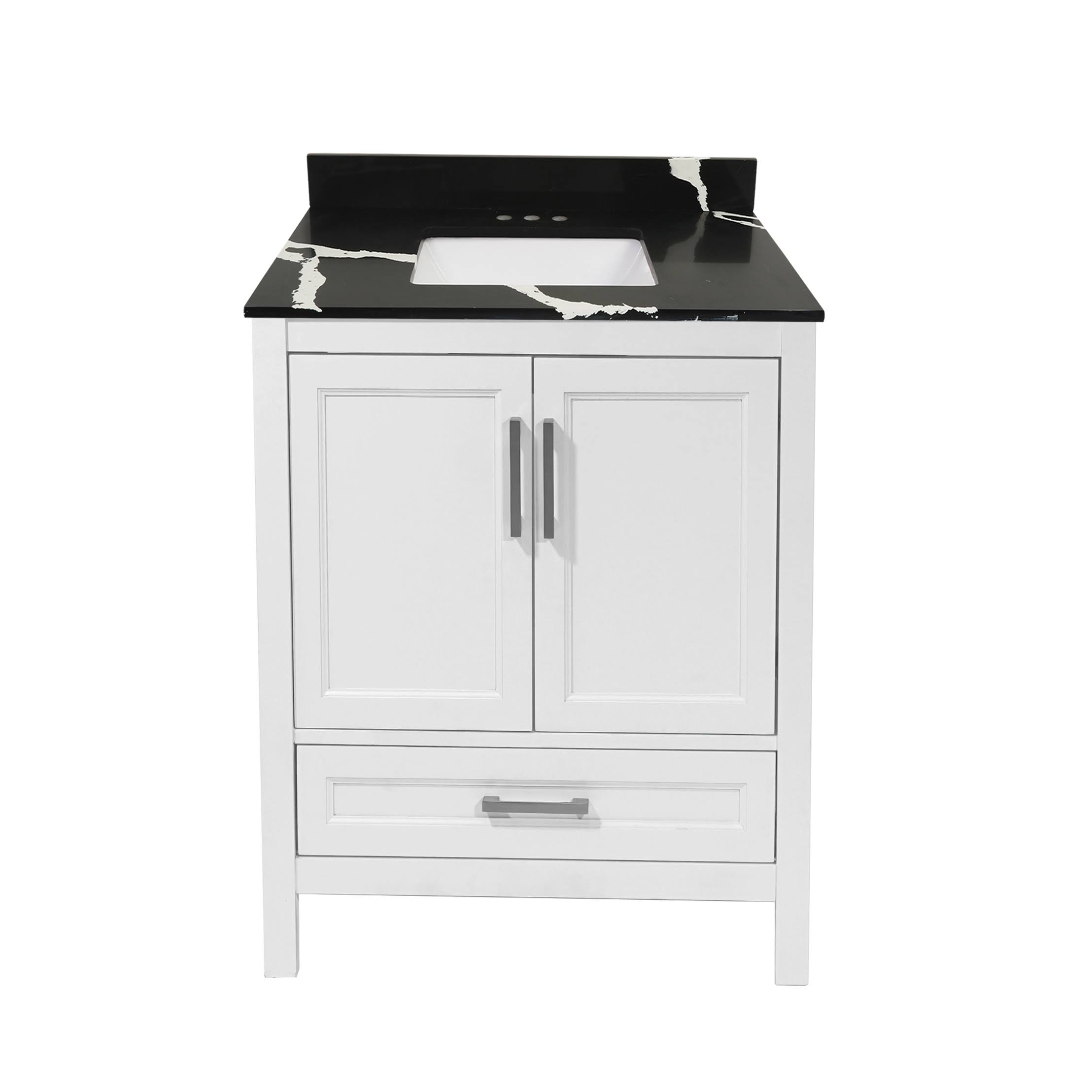 Solerno Bath Vanity with Cultured Marble or Quartz Stone Top (Color: White, Vanity Top: with Backsplash in White with White Basi