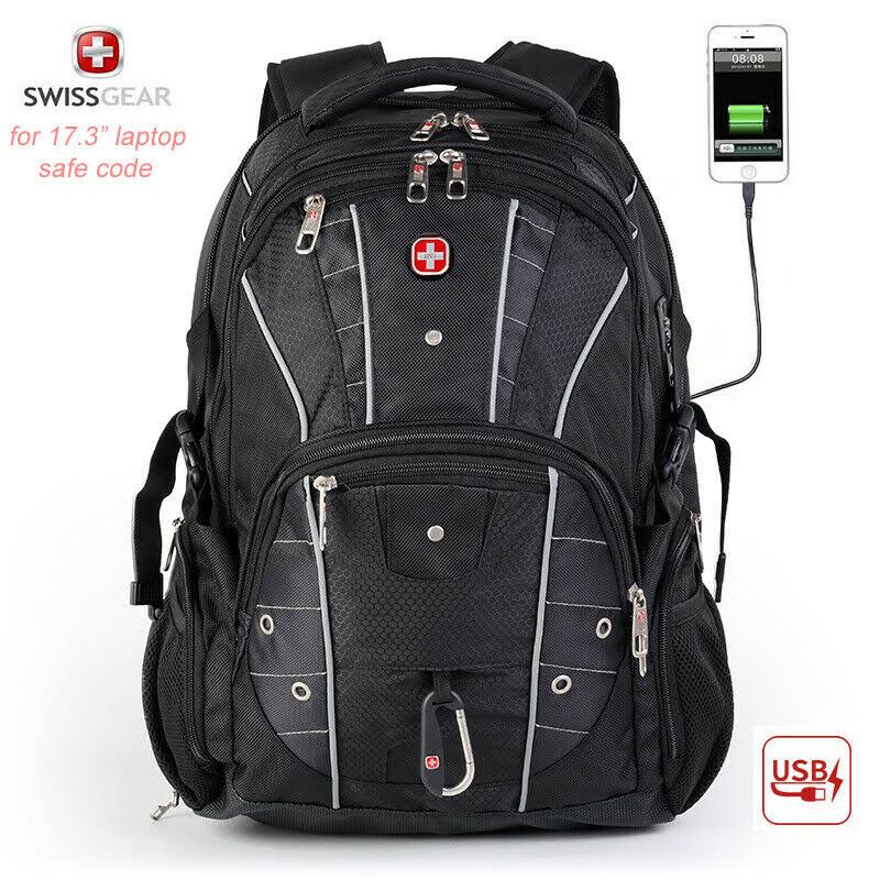 Swissgear 17x22 Laptop Backpack USB Charge Schoolbag Waterproof Travel Hiking Bag
