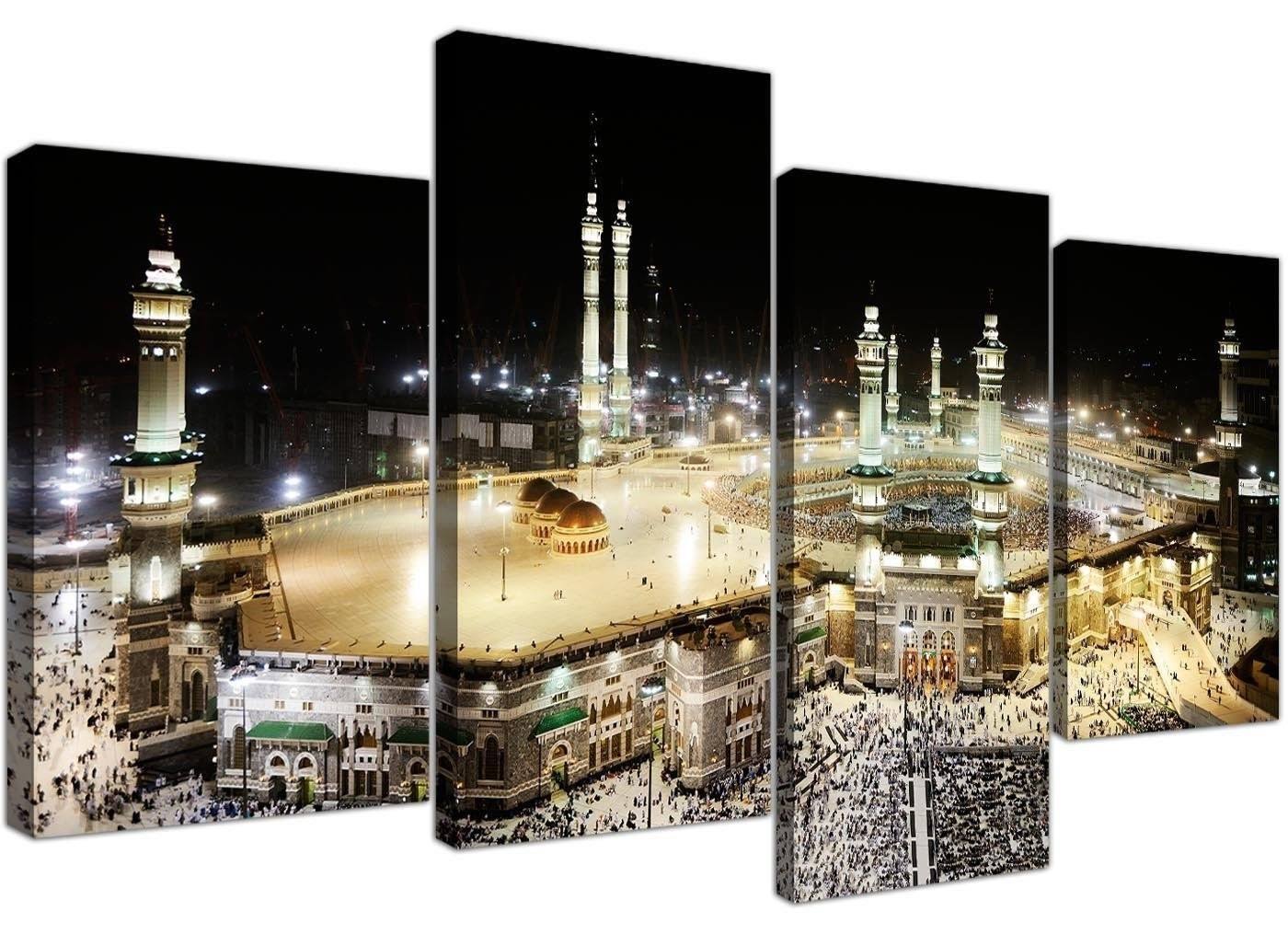Wallfillers Large Islamic Canvas Wall Art Pictures of Hajj Pilgrimage to Kabah in Mecca - XL - Modern Muslim Split Canvases - Mu