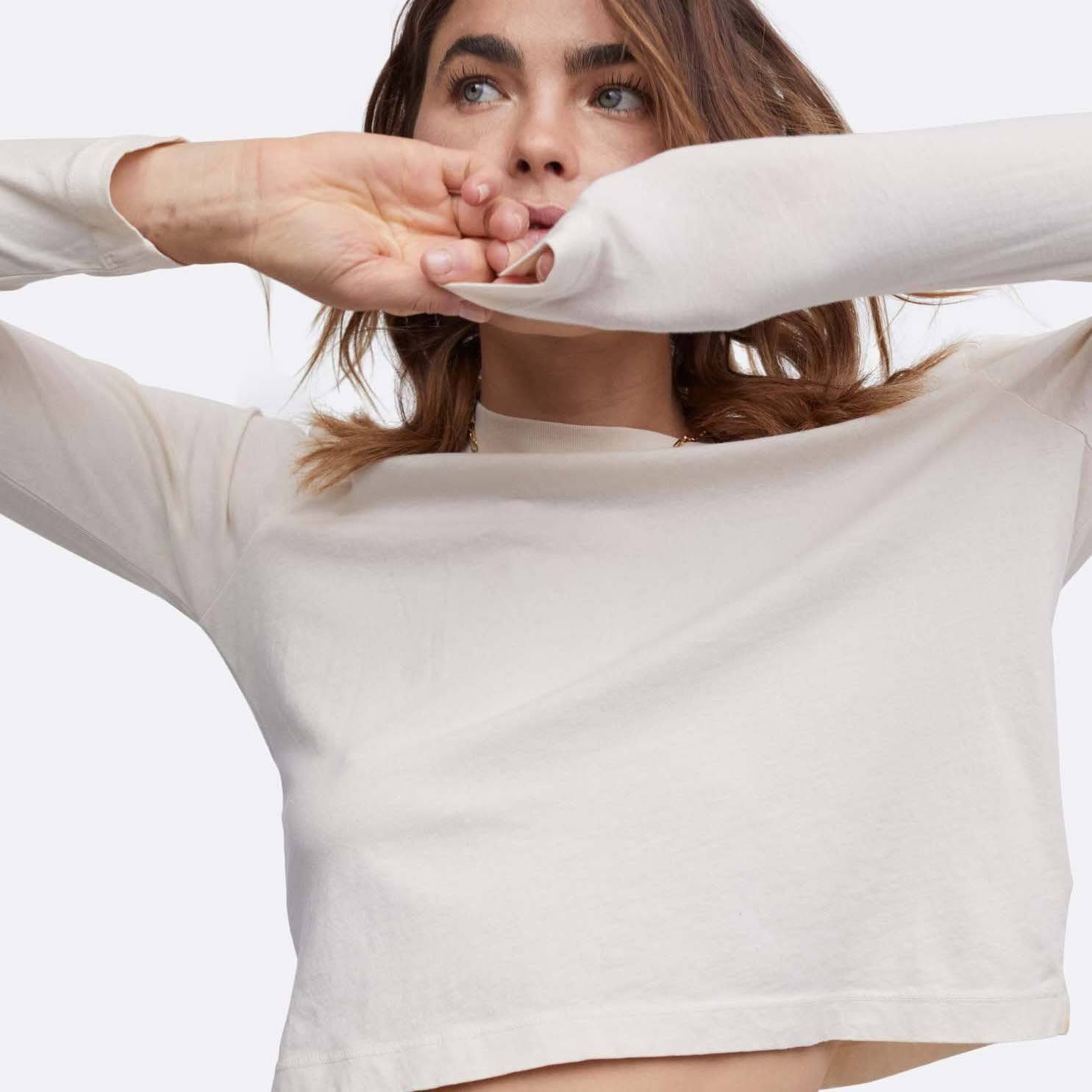Organic Cotton Long Sleeve Crop Tee Bone / S