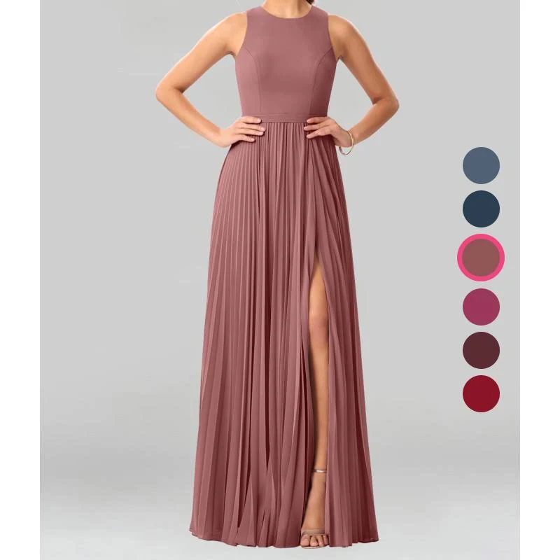 Azazie A-Line/Princess Scoop Floor-Length Chiffon Bridesmaid Dresses - Desert Rose