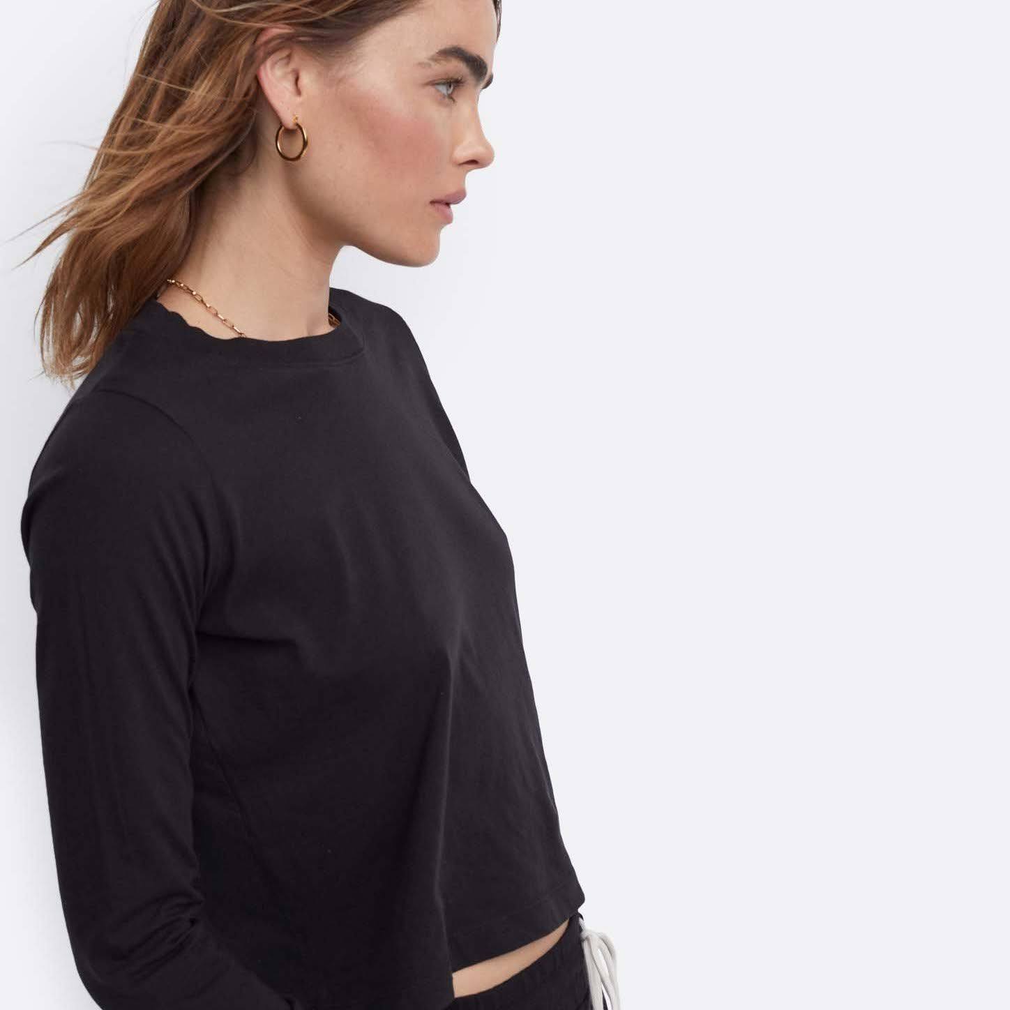 Organic Cotton Long Sleeve Crop Tee Jet Black / M