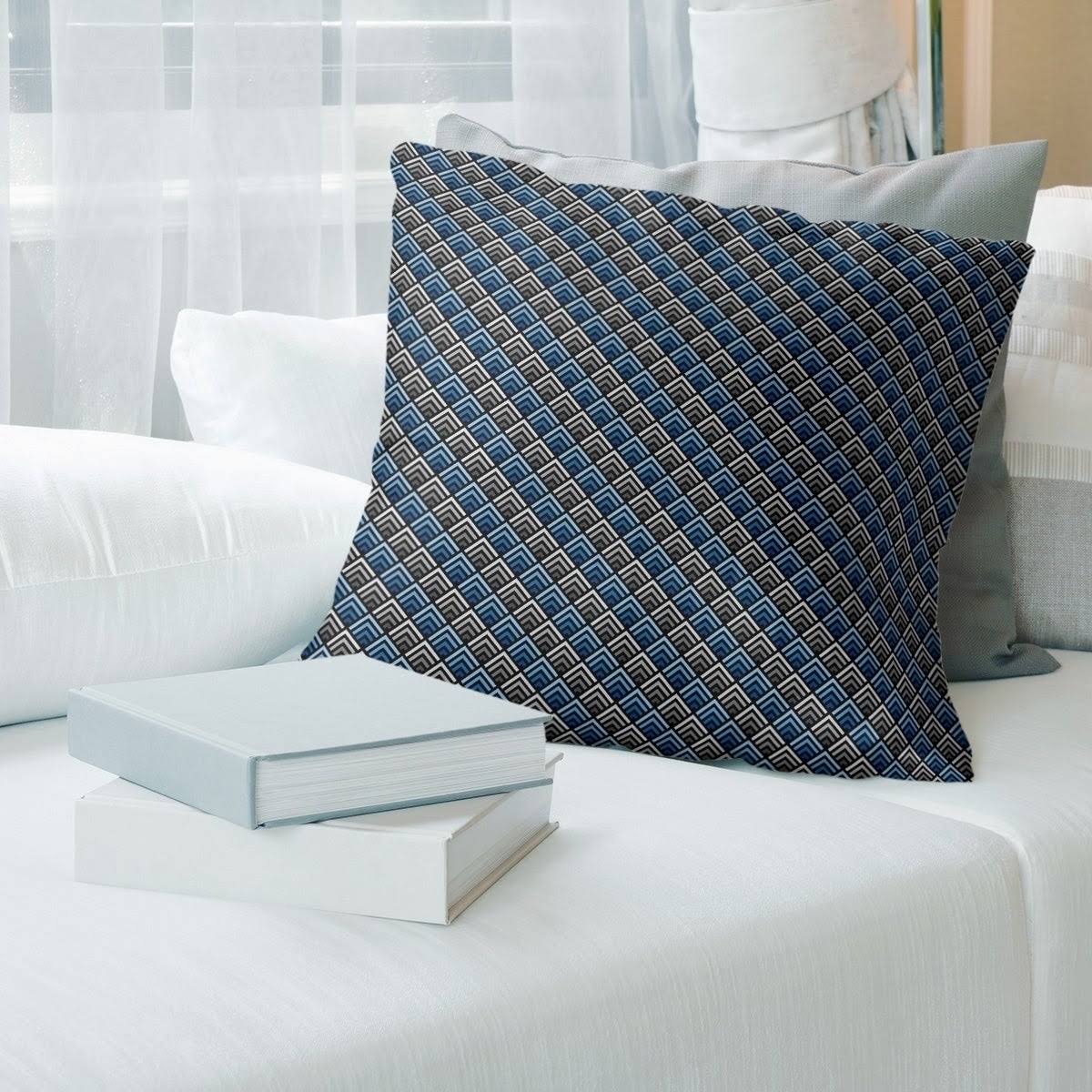 Geometric Ombre Stripe Pattern with Gray Throw Pillow - 14 x 14 - Blue u0026 Gray - Synthetic Fiber