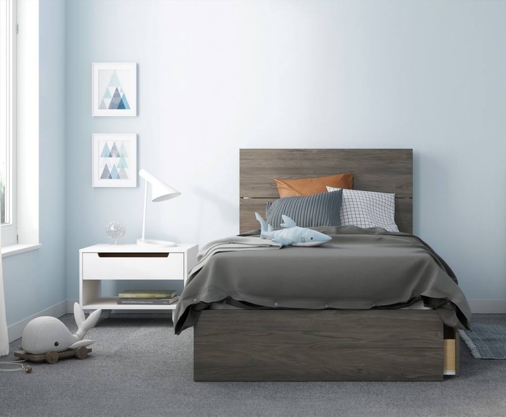 Nexera Aspen 3 Piece Twin Size Bedroom Set, Bark Grey and White