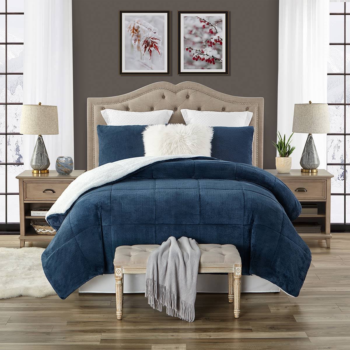 Swift Home Faux Fur and Sherpa REVERSE Comforter Set Full/Queen Grey