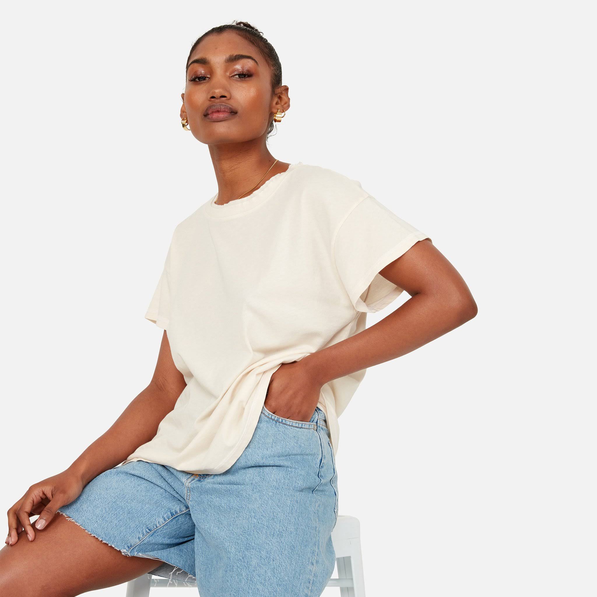 Organic Cotton Raw Neck Boxy Tee Bone / 1x