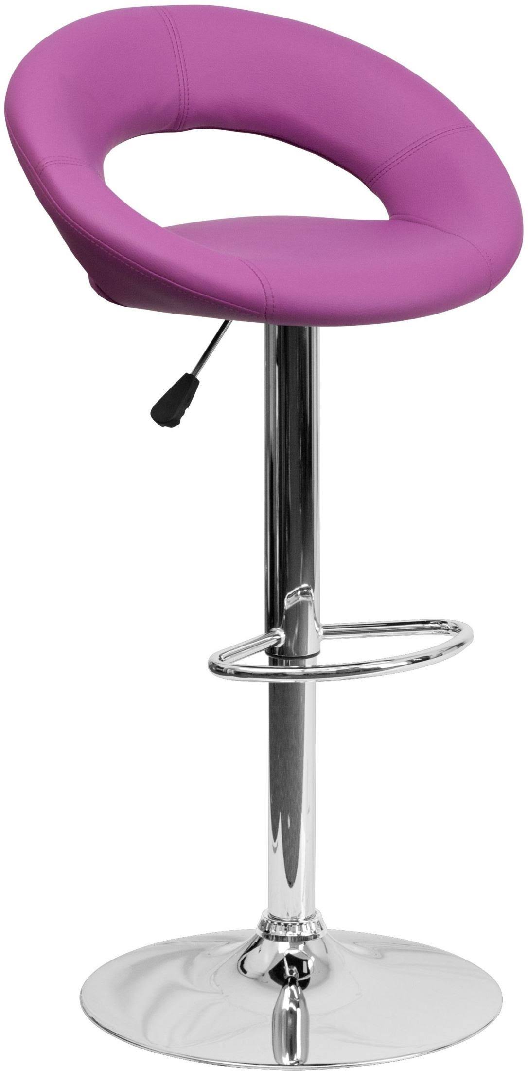 Flash Furniture Contemporary Vinyl Rounded Back Adjustable Height Barstool with Chrome Base - Purple
