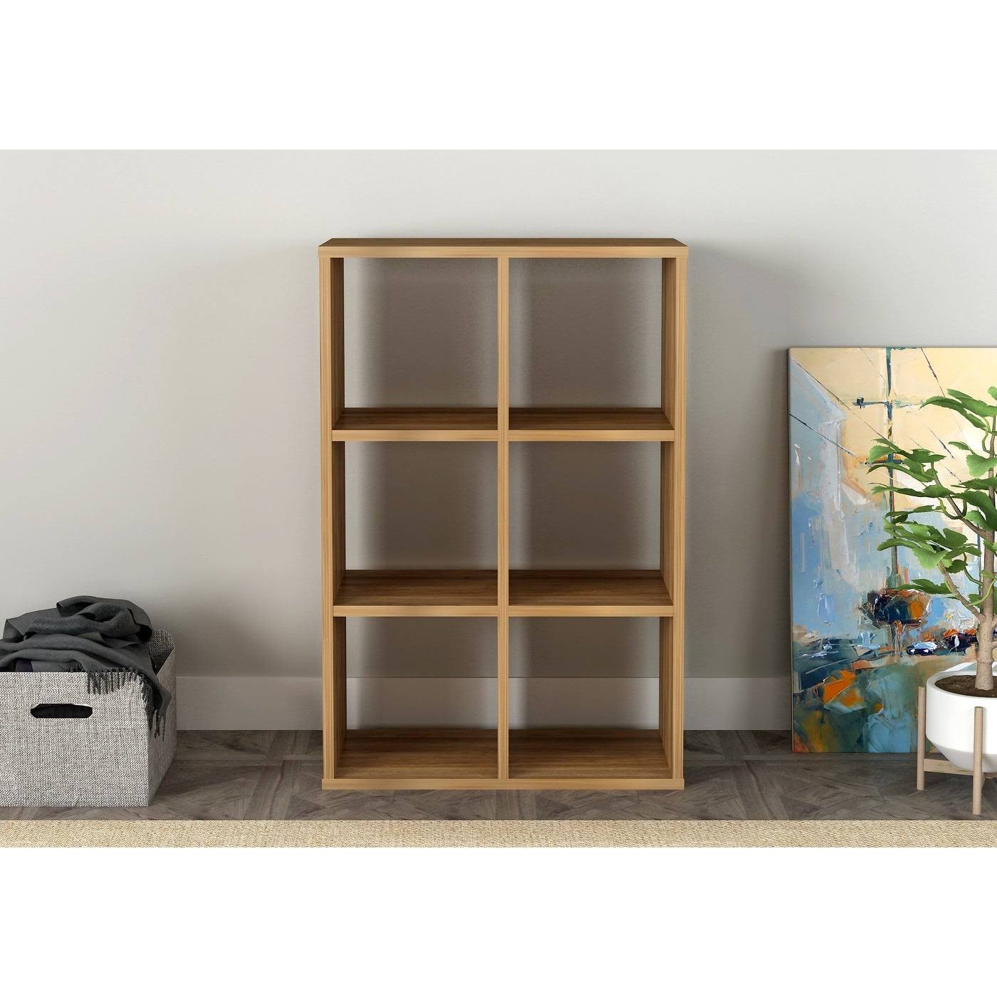 Cube Shape Bookcase 6 Open Storage - Walnut