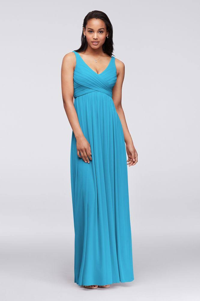 Long Mesh Bridesmaid Dress with Cowl Back Detail - Malibu (Blue), 22