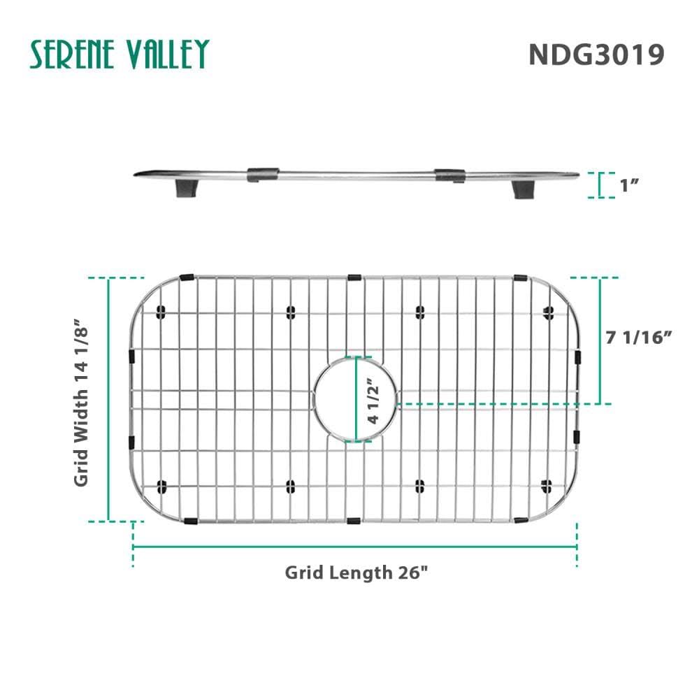 Serene Valley Kitchen Sink Bottom Grid and Sink Protector Ndg3019 304 Premium Stainless Steel Dim 26x22 x 14 1/8x22