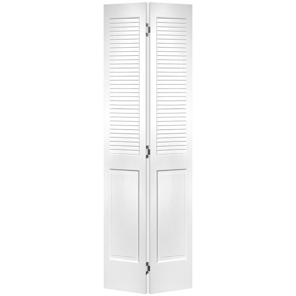 Masonite 24 in. x 80 in. Half-louvered Primed Hollow Core Pine Bi-Fold Interior DOOR, Primed White