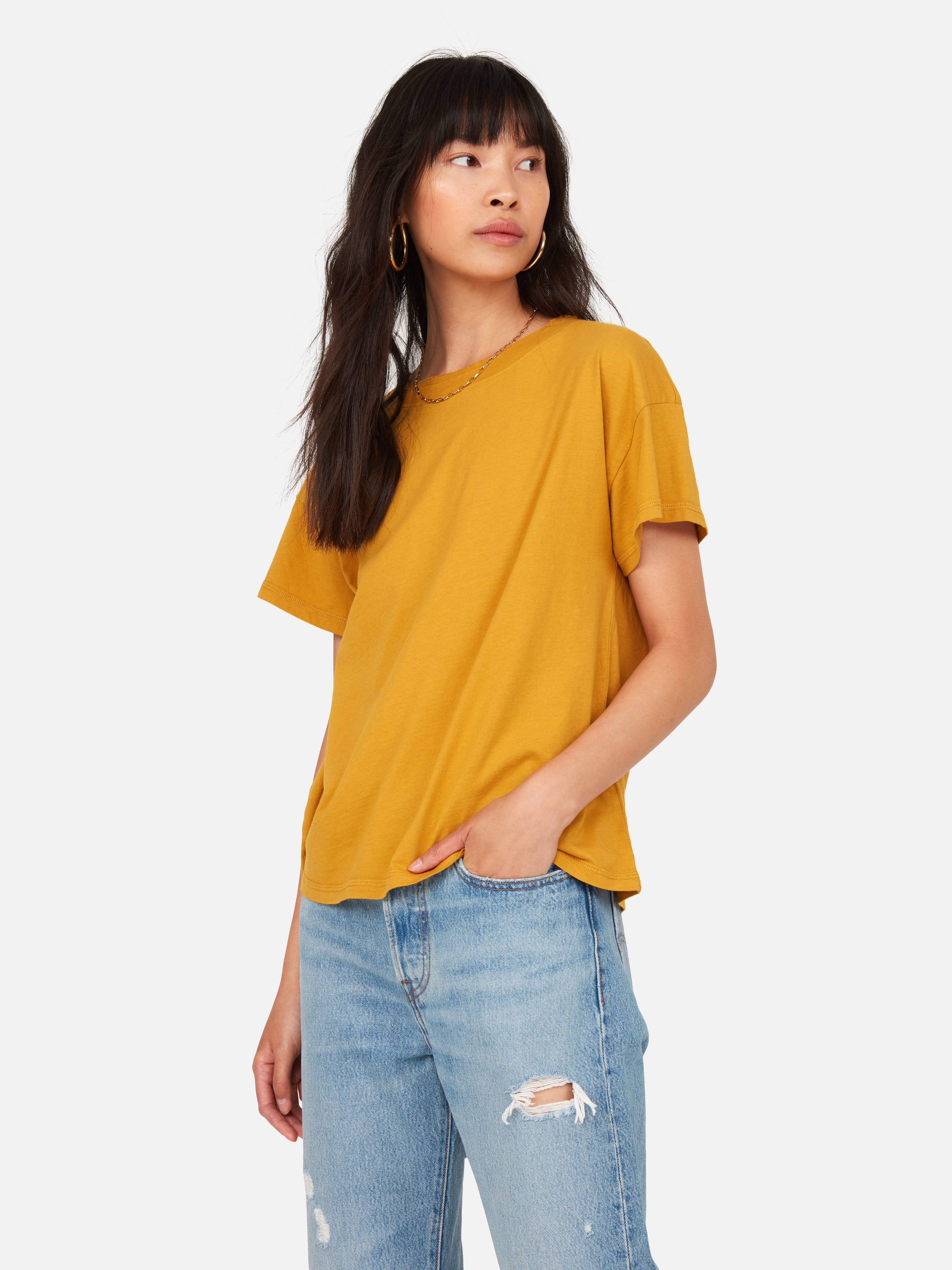 Organic Cotton Raw Neck Boxy Tee Turmeric / M
