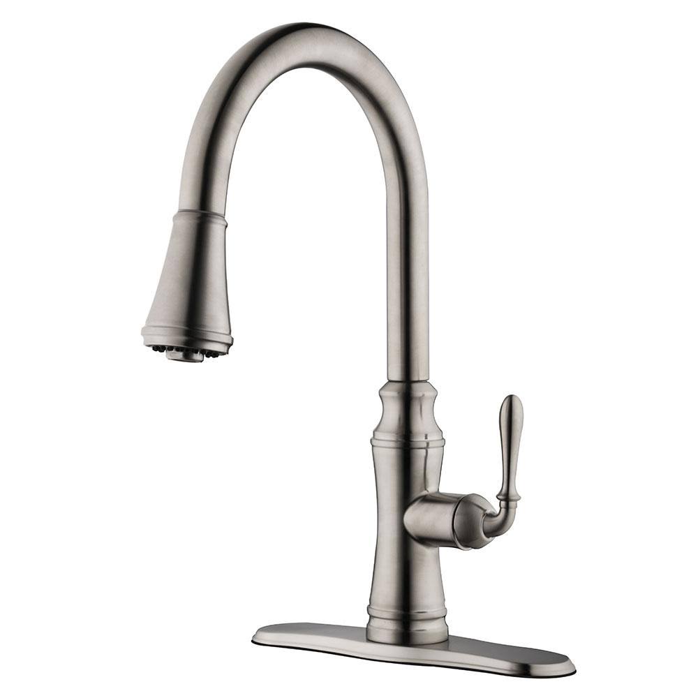 Ocean Cove Sophisticated Traditional Single-Handle Pull-Down Sprayer Kitchen Faucet in Poliished Nickel, Polished Nickel PM248-P