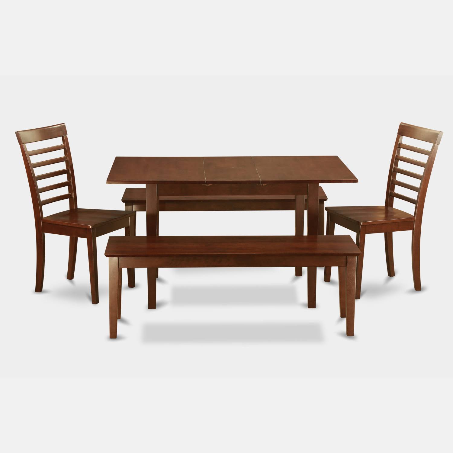 East West Furniture 5 Piece Kitchen Table Set - Plus 2 Chairs for Dining Room and 2 Benches