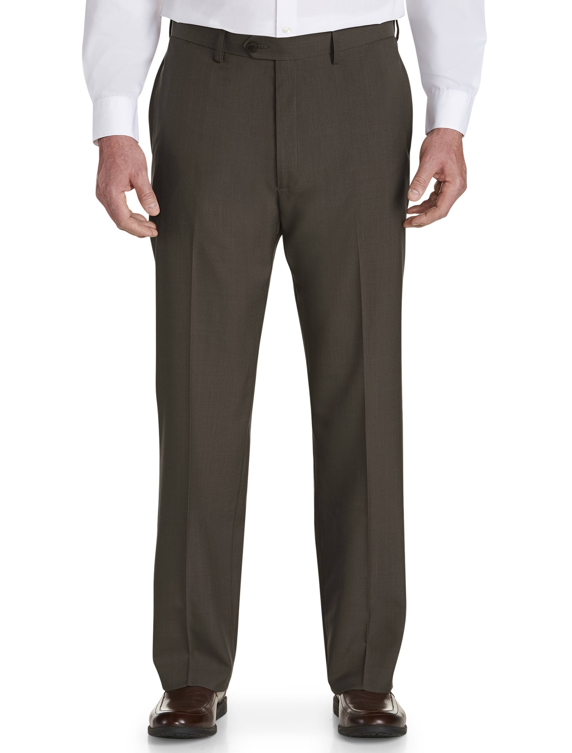 Haggar Brown Big u0026 Tall Eclo Stria Classic Fit Flat Front Dress Pants