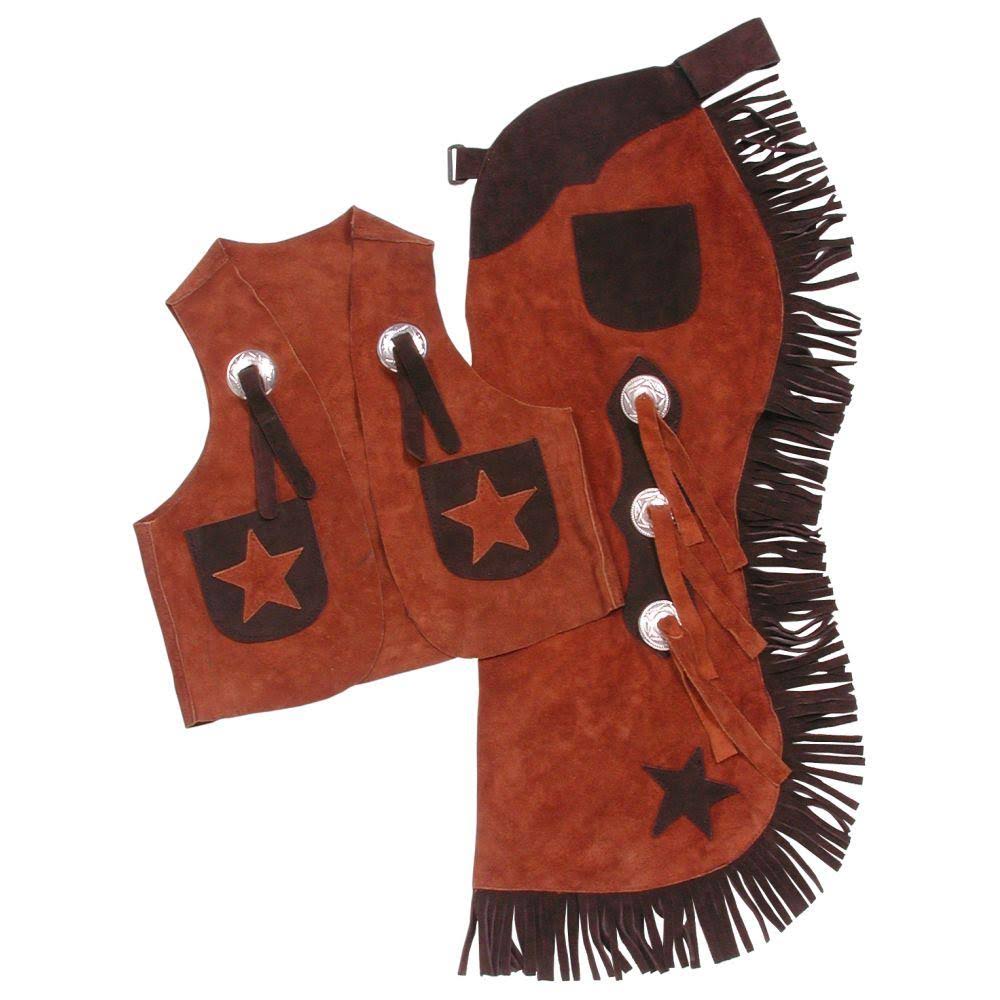 Tough-1 Youth Vest u0026 Chap Set with Stars - Rust - Large
