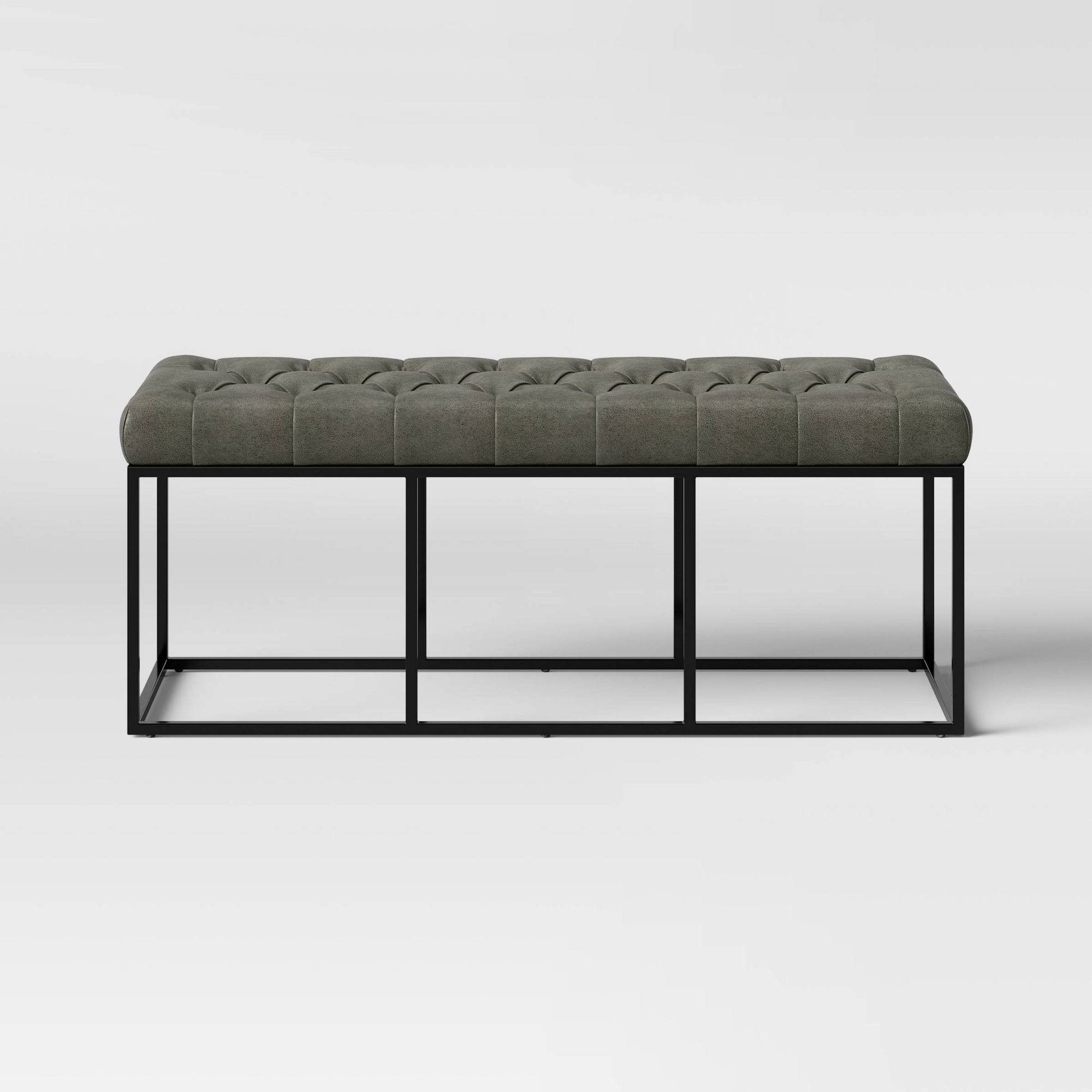 Trubeck Tufted Metal Base Bench Faux Leather Gray/Black - Project 62