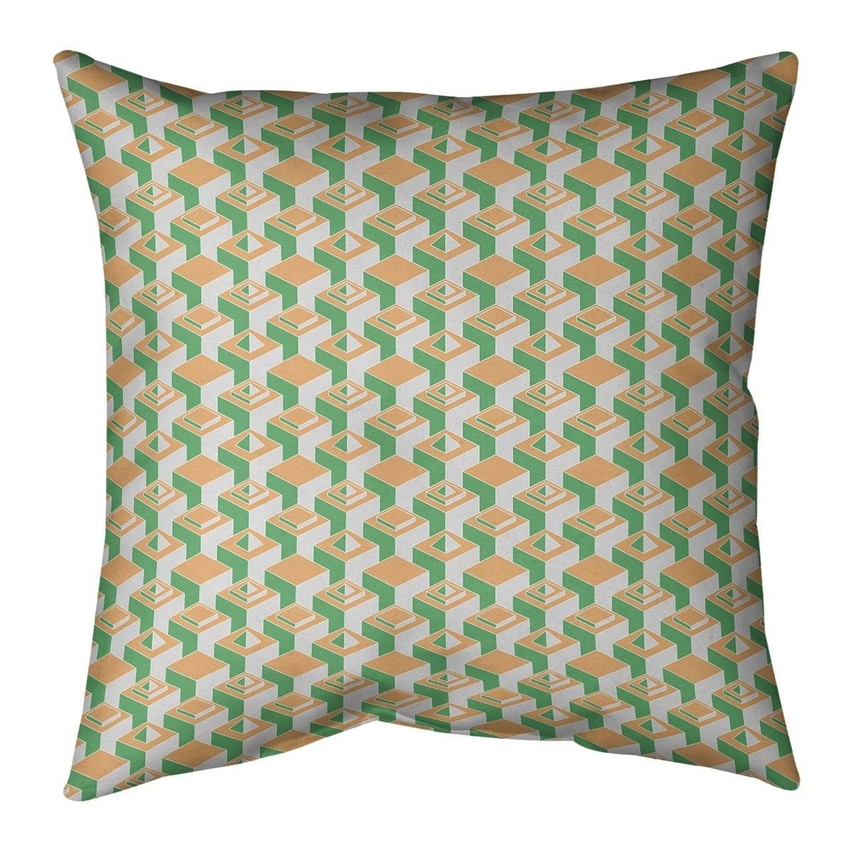Green Color Contrast Skyscrapers Pattern Throw Pillow - 14 x 14 - Green u0026 Yellow - Cotton