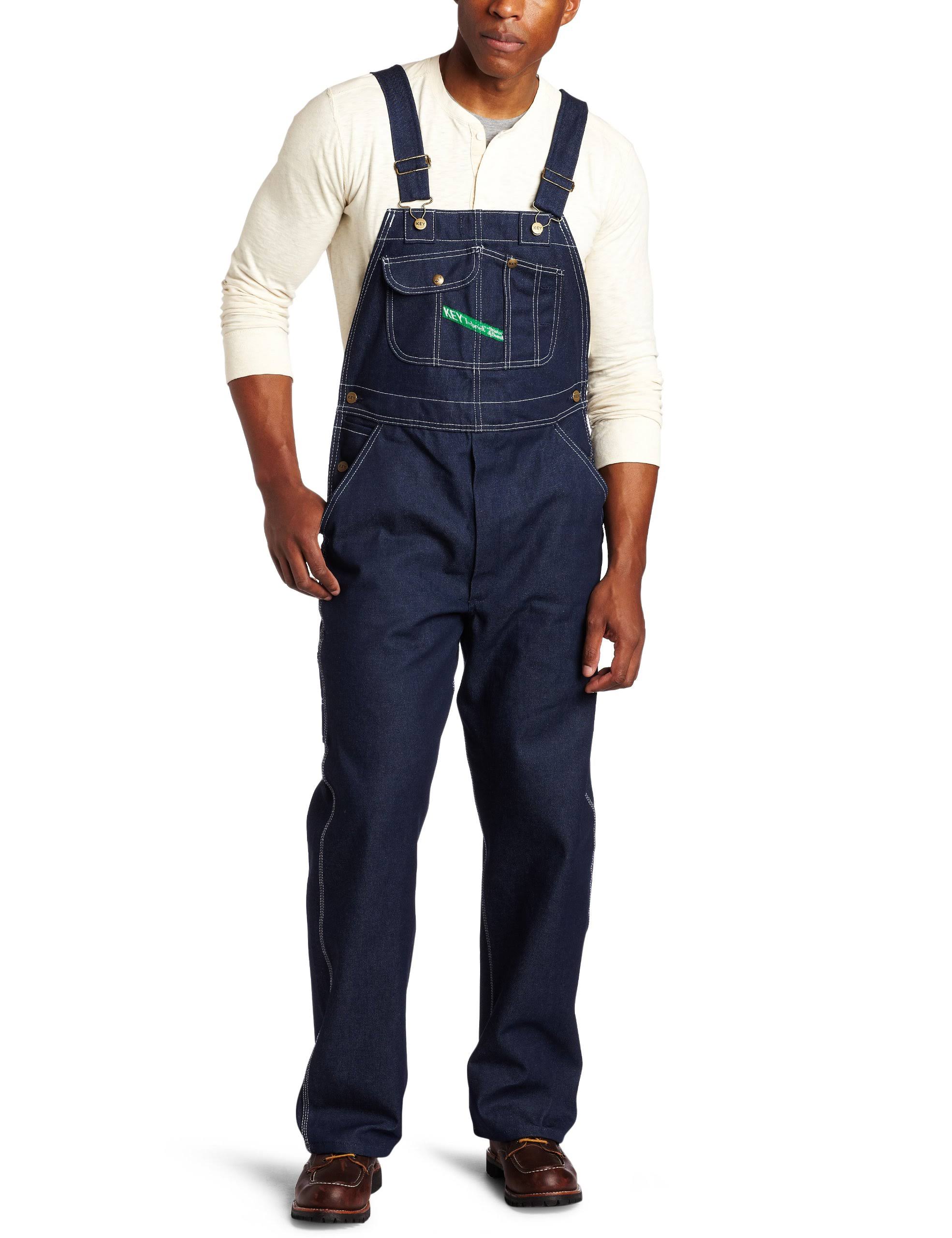 Key Men's Garment Wash Denim Zip Fly Bib Overalls