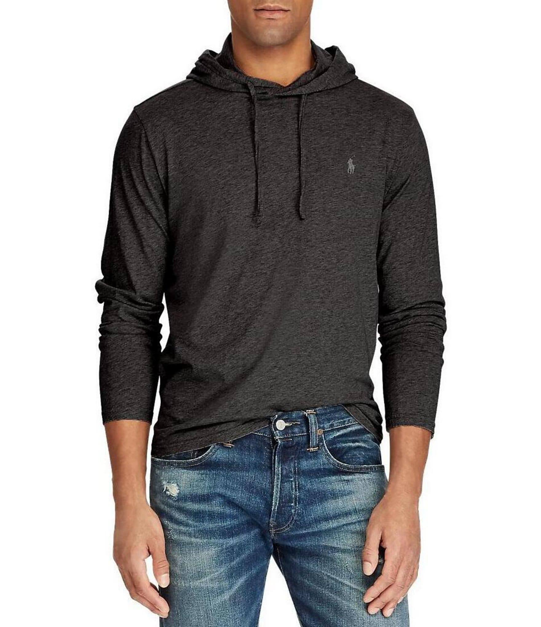 Men's Polo Ralph Lauren Unique Solid Hooded Tee Shirt - Black Marl Black - Size 2XT