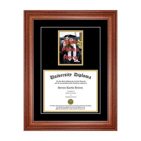 Single Diploma Frame with 5x7 Photo and Double Matting for 17 inch x 11 inch Tall Diploma with Walnut 2 inch Frame, Size: 11 x 1