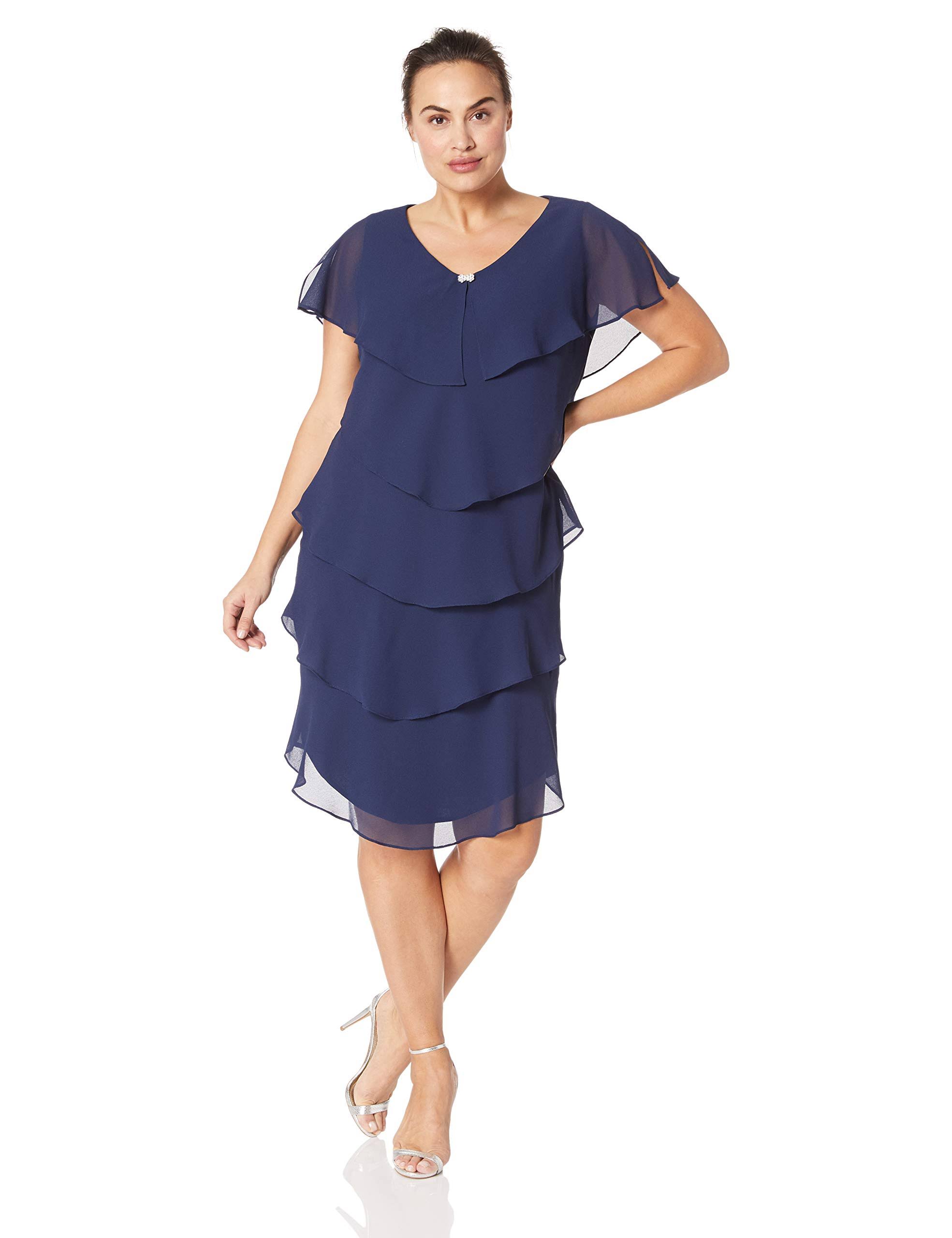 Slny Navy Plus Size Short Sleeve Tiered Ruffle Dress