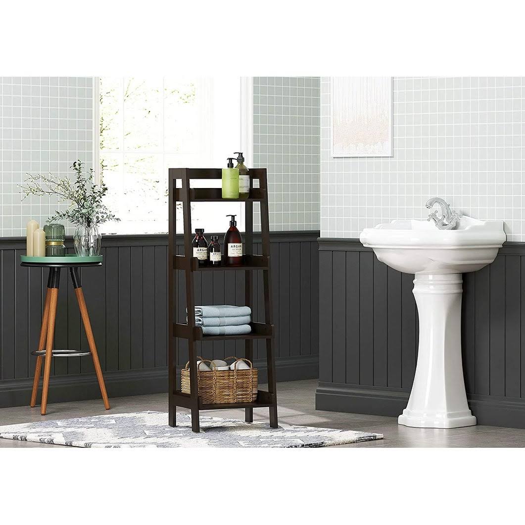 Utex 4-Tier Ladder Shelf, Bathroom Shelf Freestanding, 4-Shelf Spacesaver Open Wood Shelving Unit, Ladder Shelf - Espresso