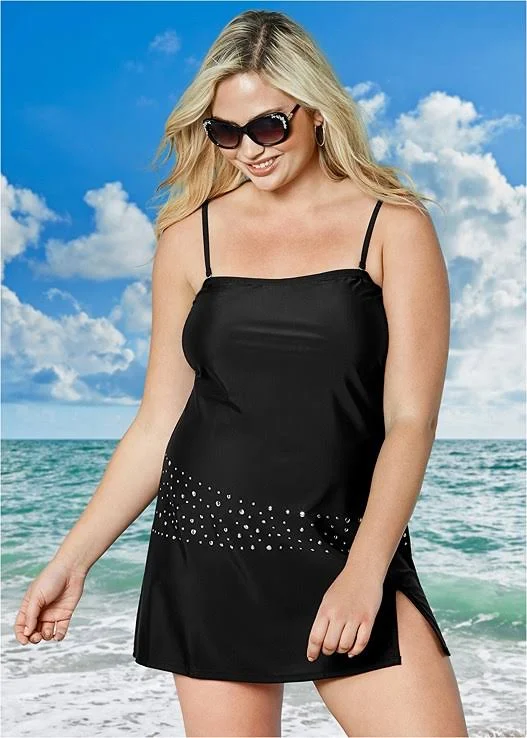 Women's Bandeau Swim Dress One-Piece Swimsuits u0026 Monokinis - White/Black, Size 8 by Venus