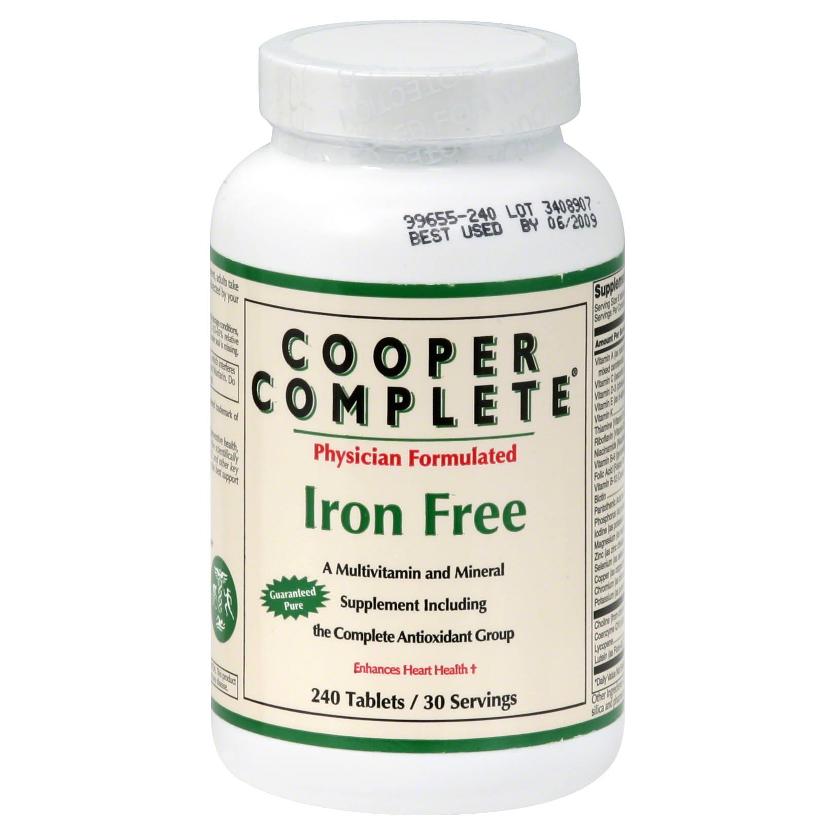 Cooper Complete Multivitamin and Mineral Supplement, Including the Complete Antioxidant Group, Iron Free - 240 tablets