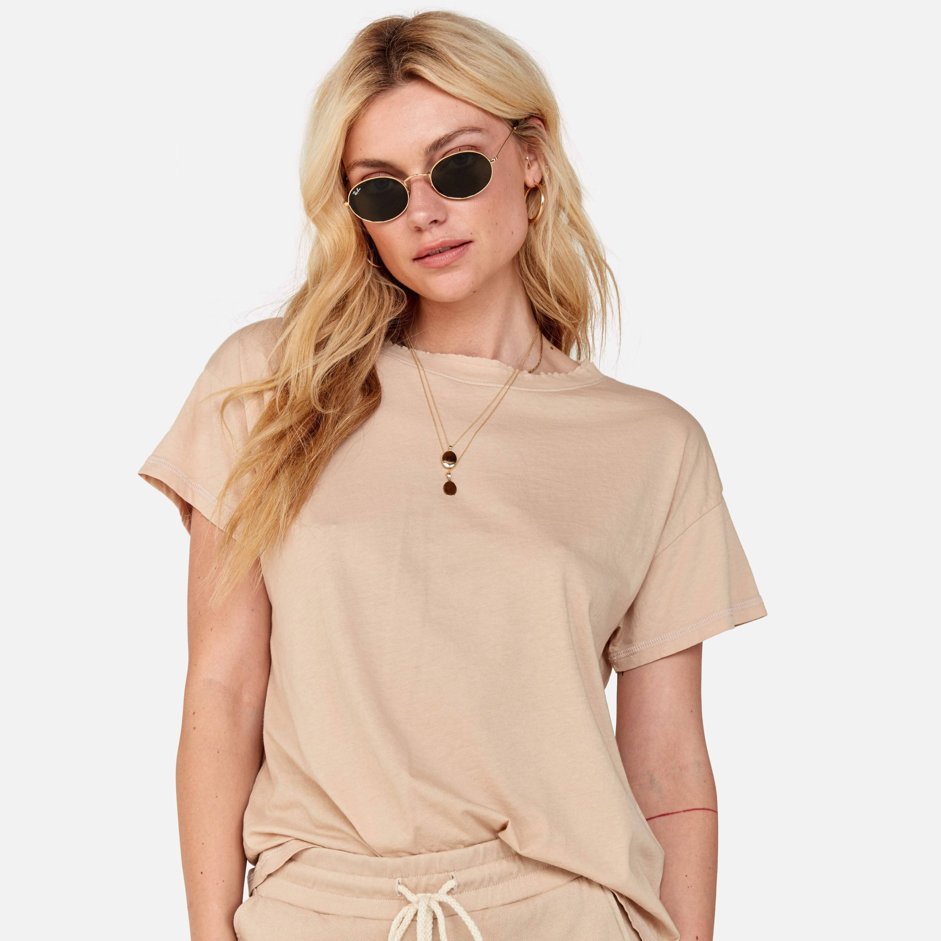 Organic Cotton Raw Neck Boxy Tee Latte / S