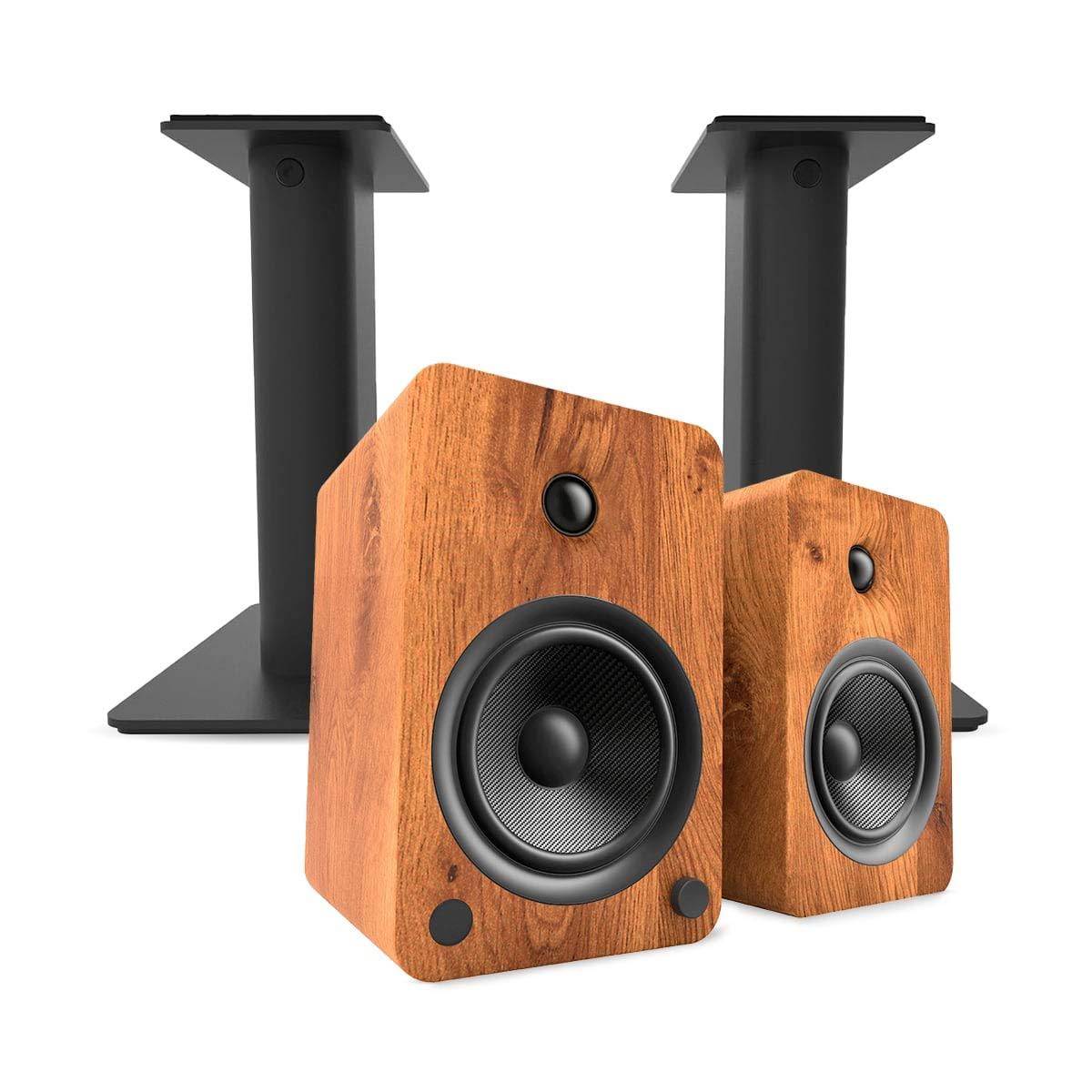 Kanto YU6 Powered Bookshelf Speakers with Bluetooth (Walnut) with SP9 Desktop Stands (Black) 79467378