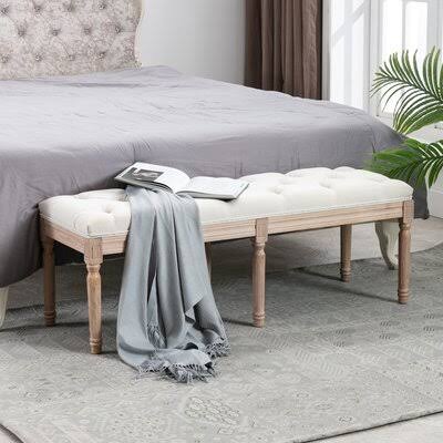 End of Bed Bench Upholstered Entryway Bench French Benchwith Rubberwood Legs for Bedroom/Entry/Hallway,Beige One Allium Way