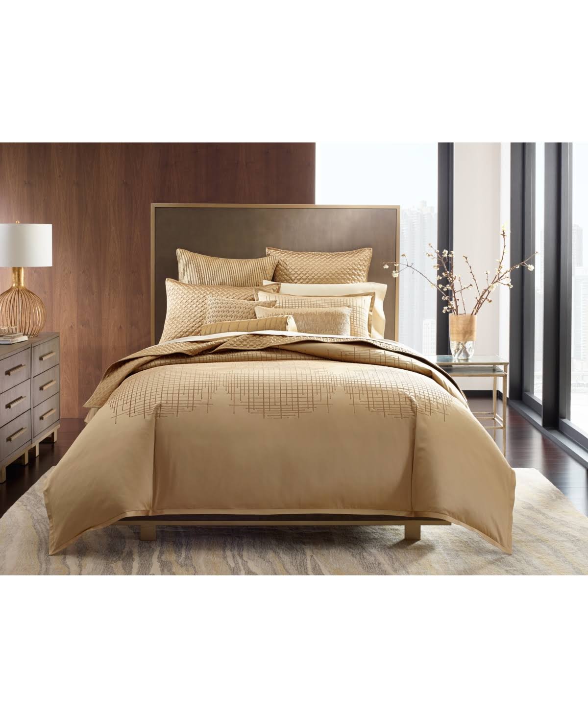 Closeout! Hotel Collection Deco Embroidery Full/Queen Duvet, Created for Macy's - Gold