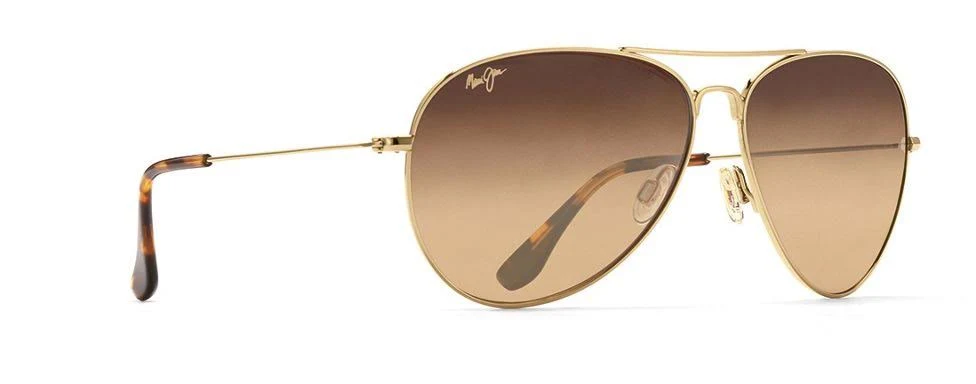 Maui Jim Men&s Aviator Mavericks Sunglasses with Gold Metal Frames and Brown Lenses HS264-16
