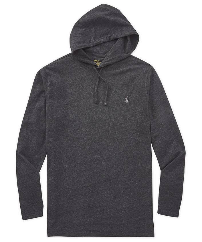 Men's Polo Ralph Lauren Unique Solid Hooded Tee Shirt - Black Marl Black - Size 2XT