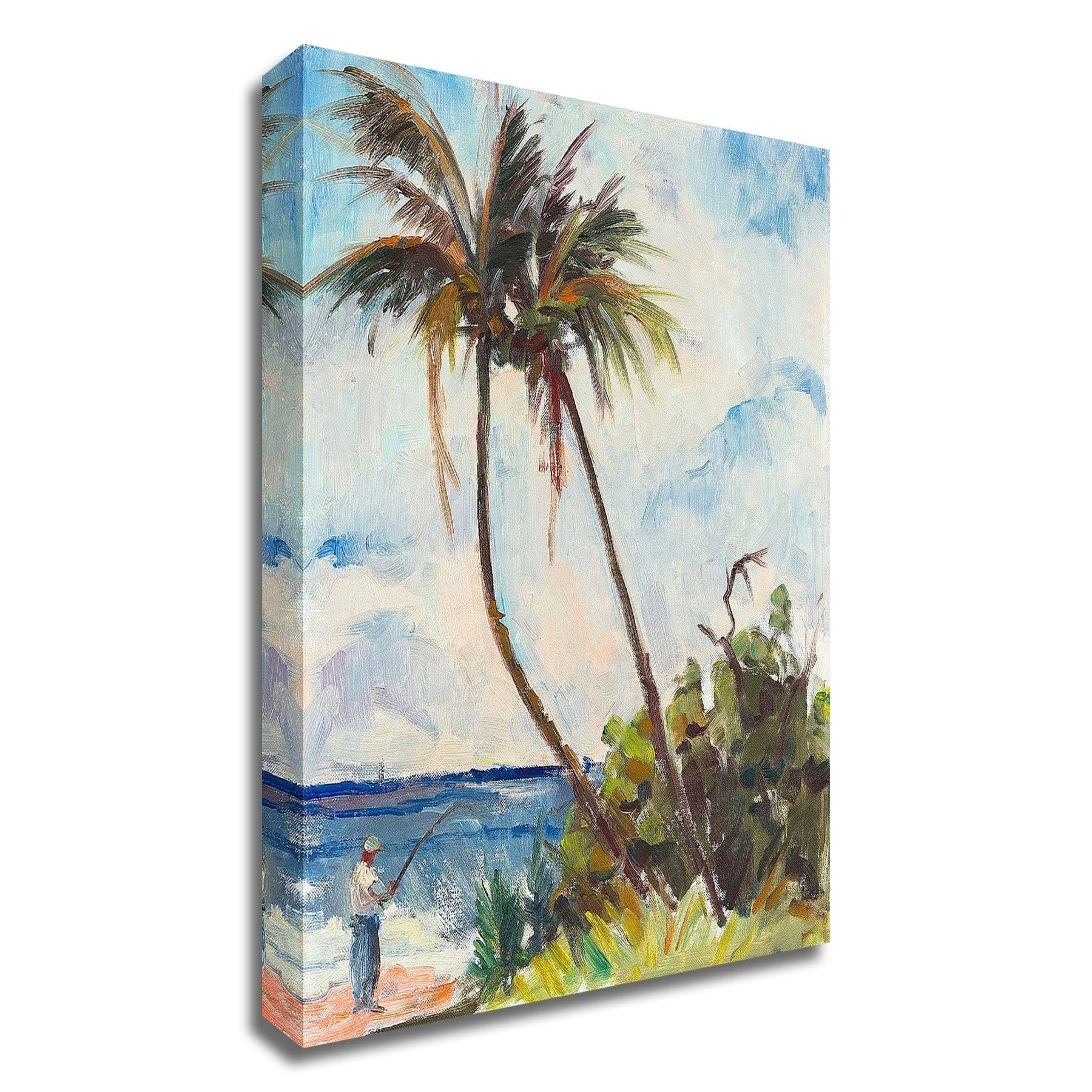 18x22 x 14x22 Fishing Under Palms by Richard A. Rodgers Print on Canvas