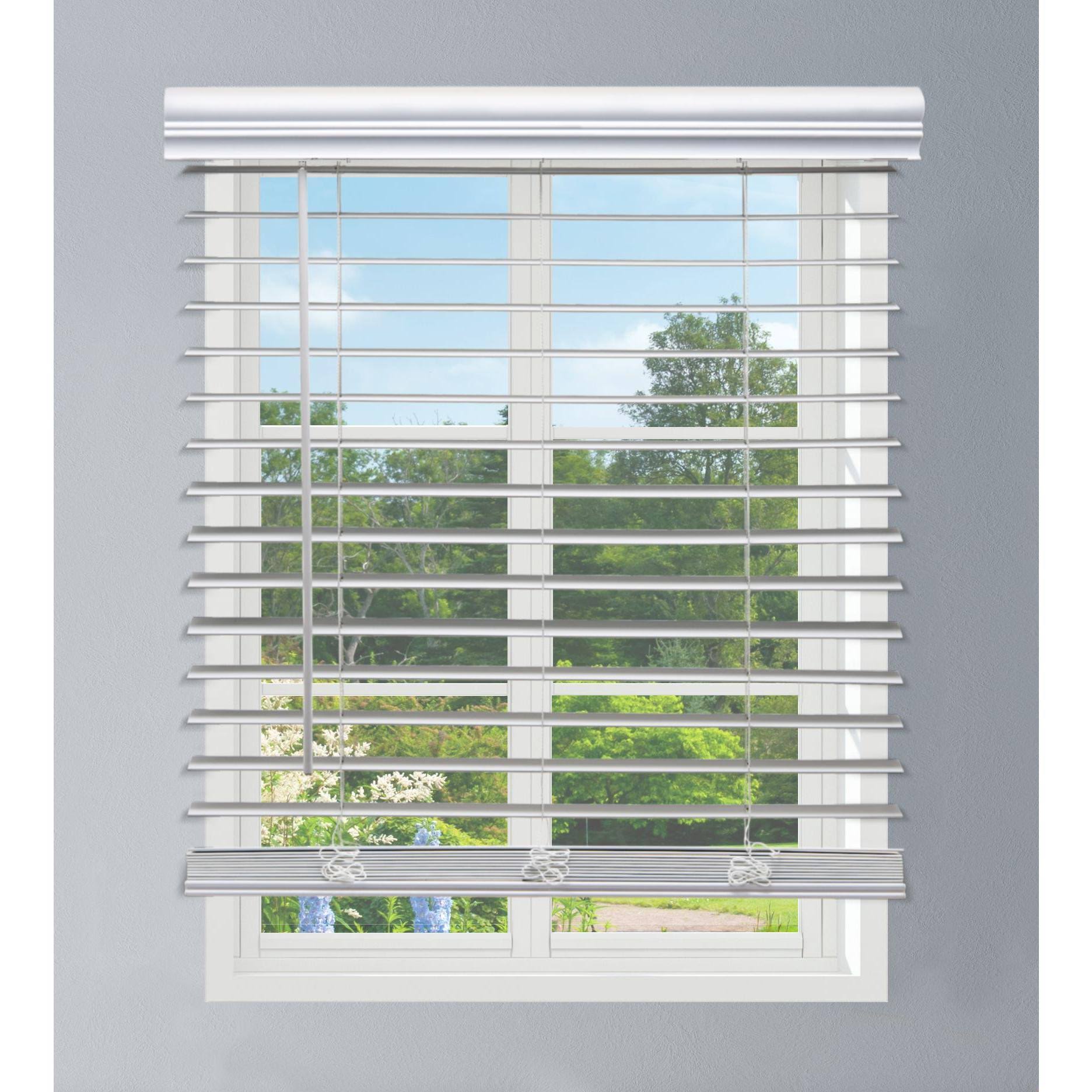 Linen Avenue Custom Cordless Outside Mount Faux Wood Blinds, 57.5 W x 60 H, White