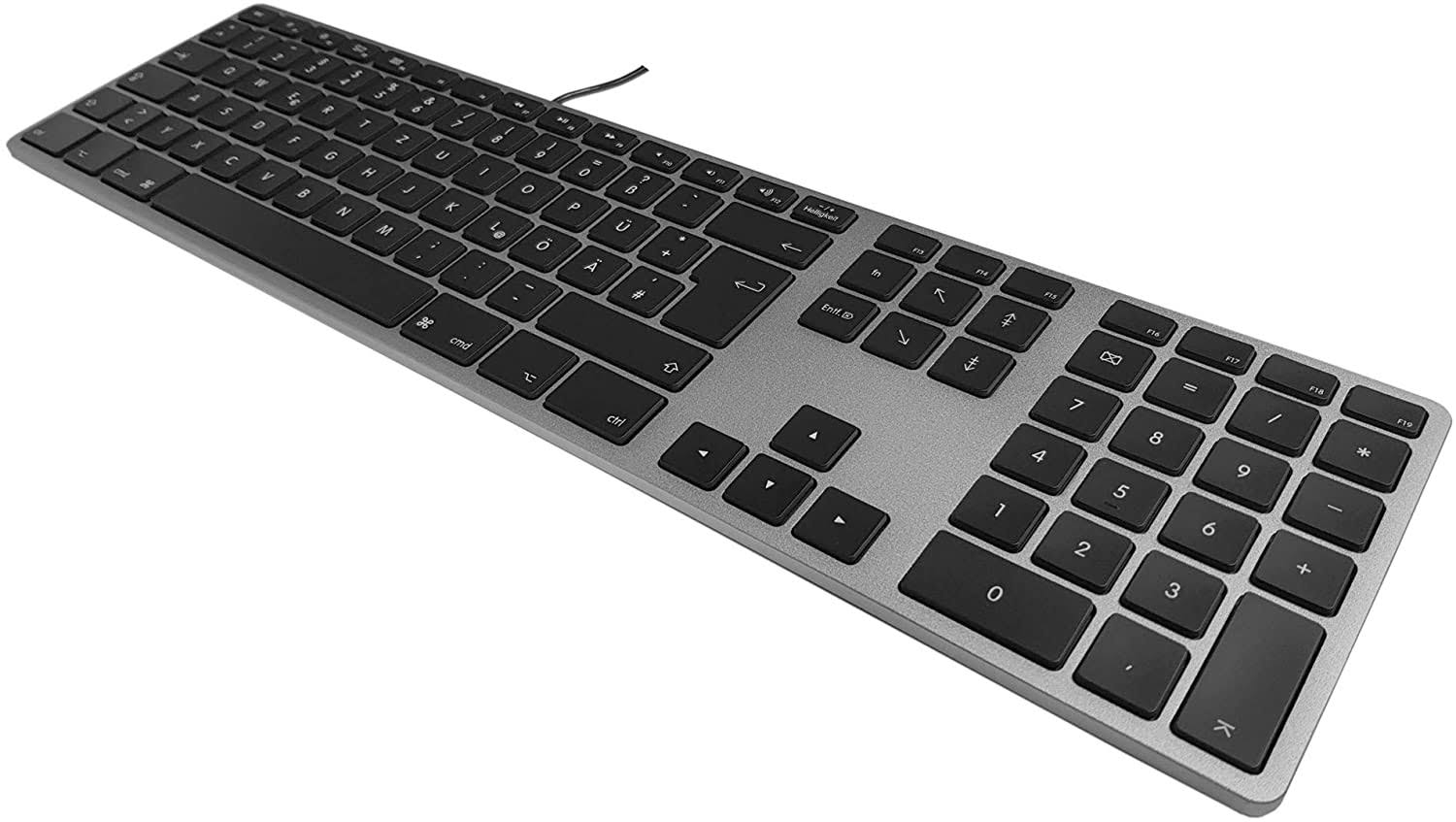 Matias FK318LB-DE Aluminium Wired Keyboard with RGB Backlight USB Keyboard for Apple Mac Os QWERTZ German with Flat Keys and Add
