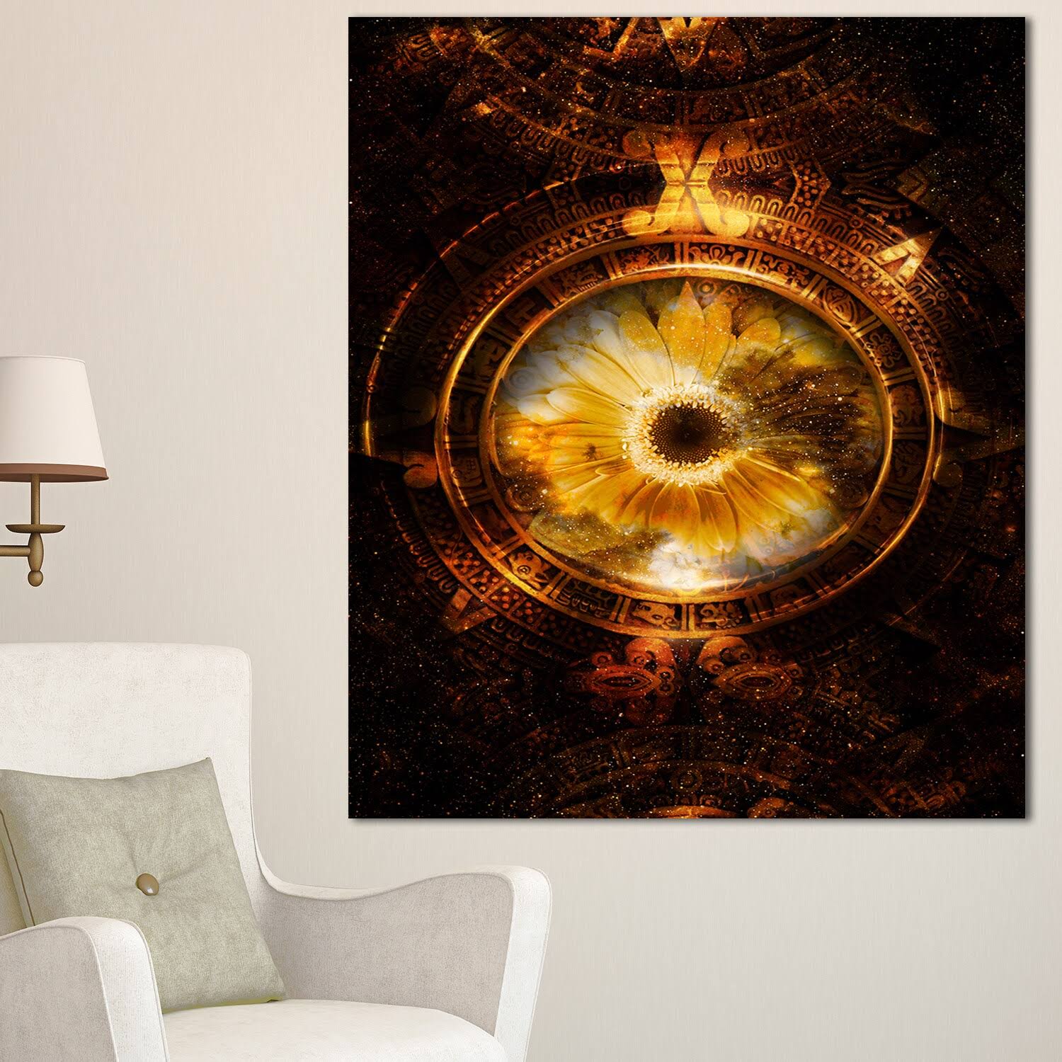 Design Art 'Ancient Mayan Calendar Collage' 4 Piece Graphic Art on Wrapped Canvas Set, Gold