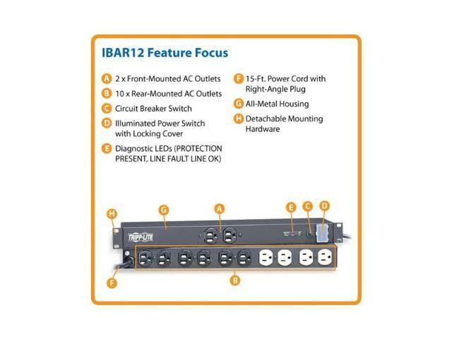 Tripp Lite Isobar Surge Protector Rackmount 12 Outlet 15 Cord Metal 1URM Mod...