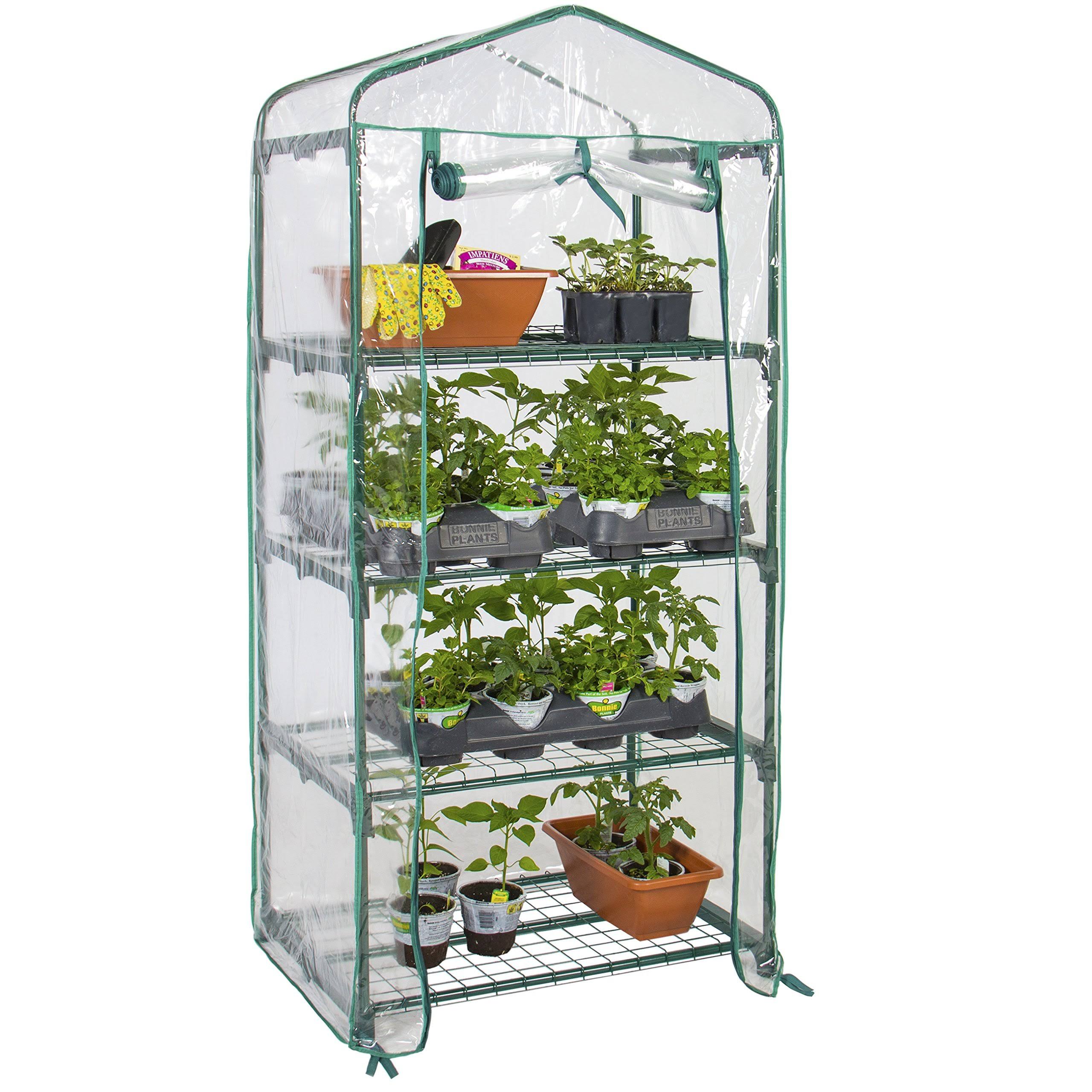 Best Choice Products 4-Tier Mini Greenhouse with Cover and Roll-Up Zipper Door, Green