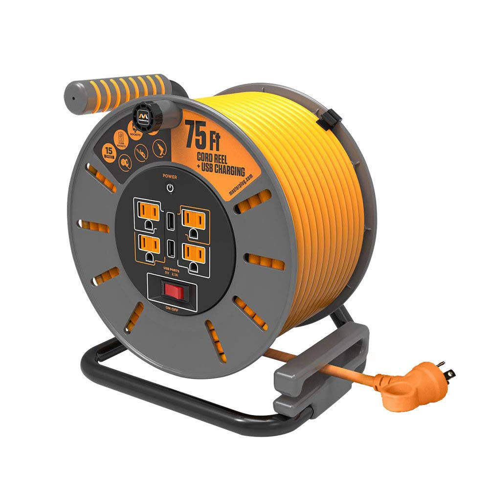 Masterplug 75ft 15Amp Extension Cord Reel with USB