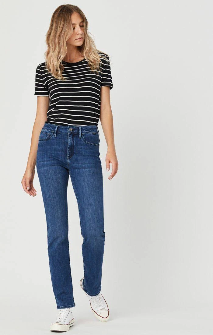 Mavi Women&s Kendra Straight Leg Jeans in Mid Tonal Supersoft