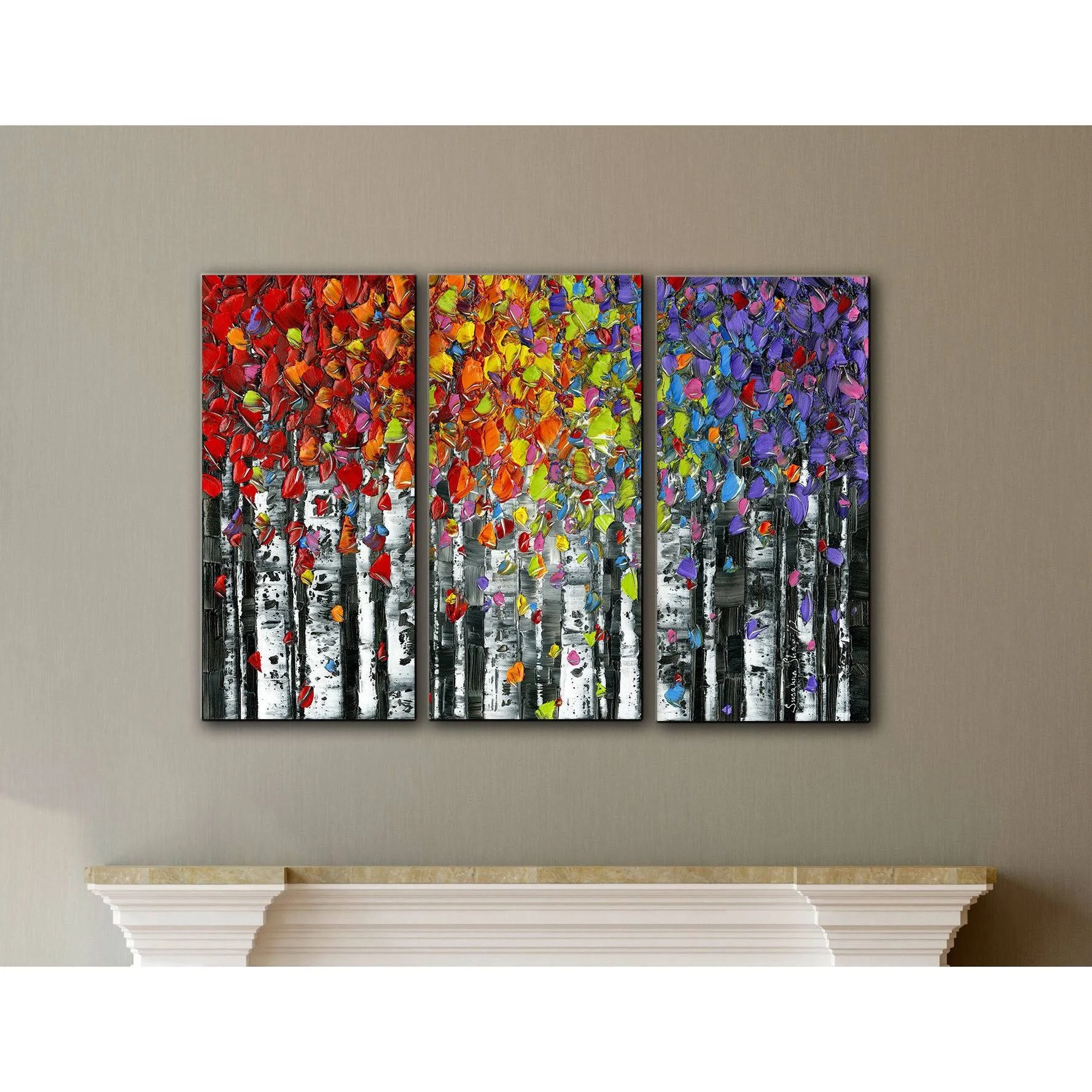 ArtWall Susanna Shaposhnikova's Birch, 3 Piece Gallery Wrapped Canvas Set - 36x72