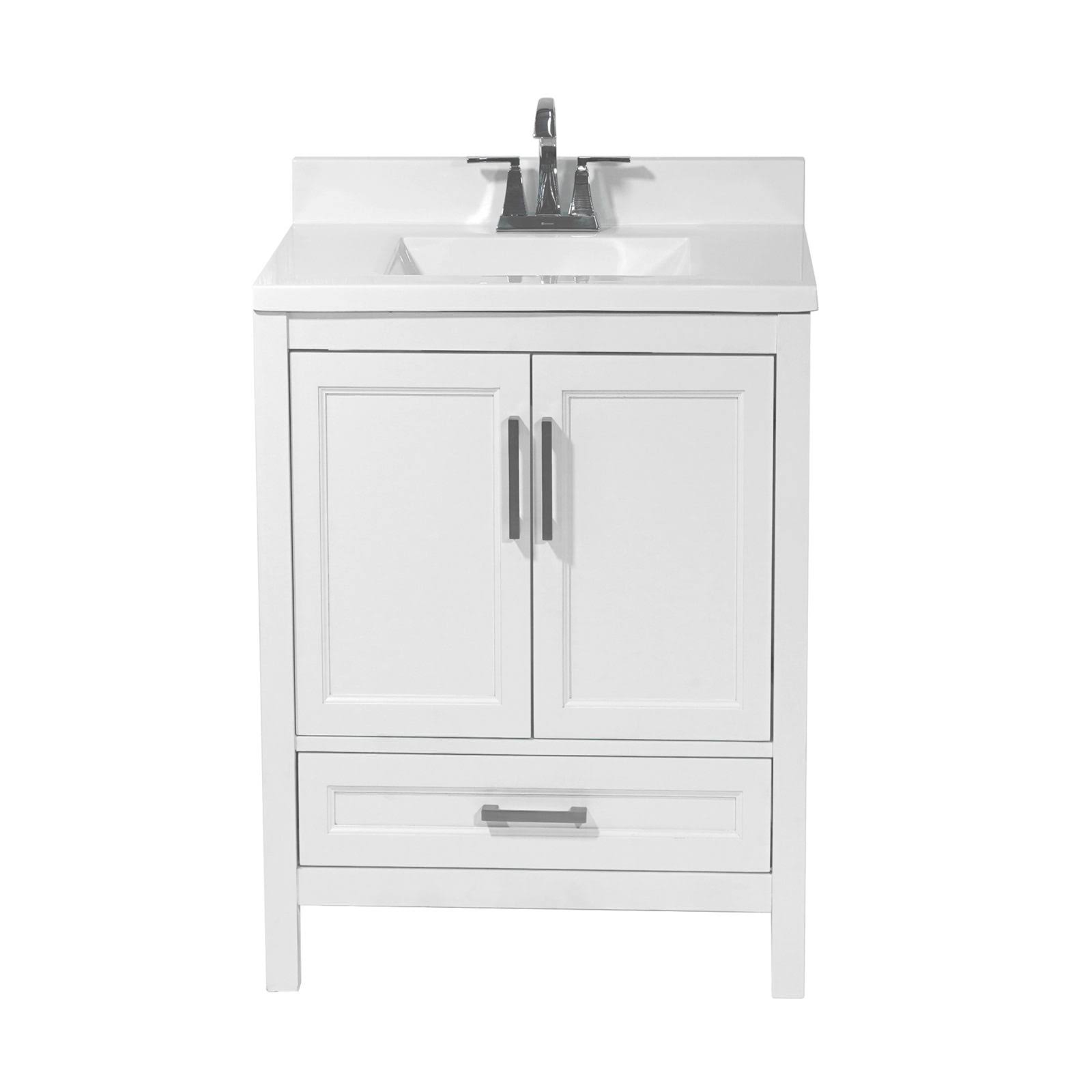 Solerno Bath Vanity with Cultured Marble or Quartz Stone Top (Color: White, Vanity Top: with Backsplash in White with White Basi