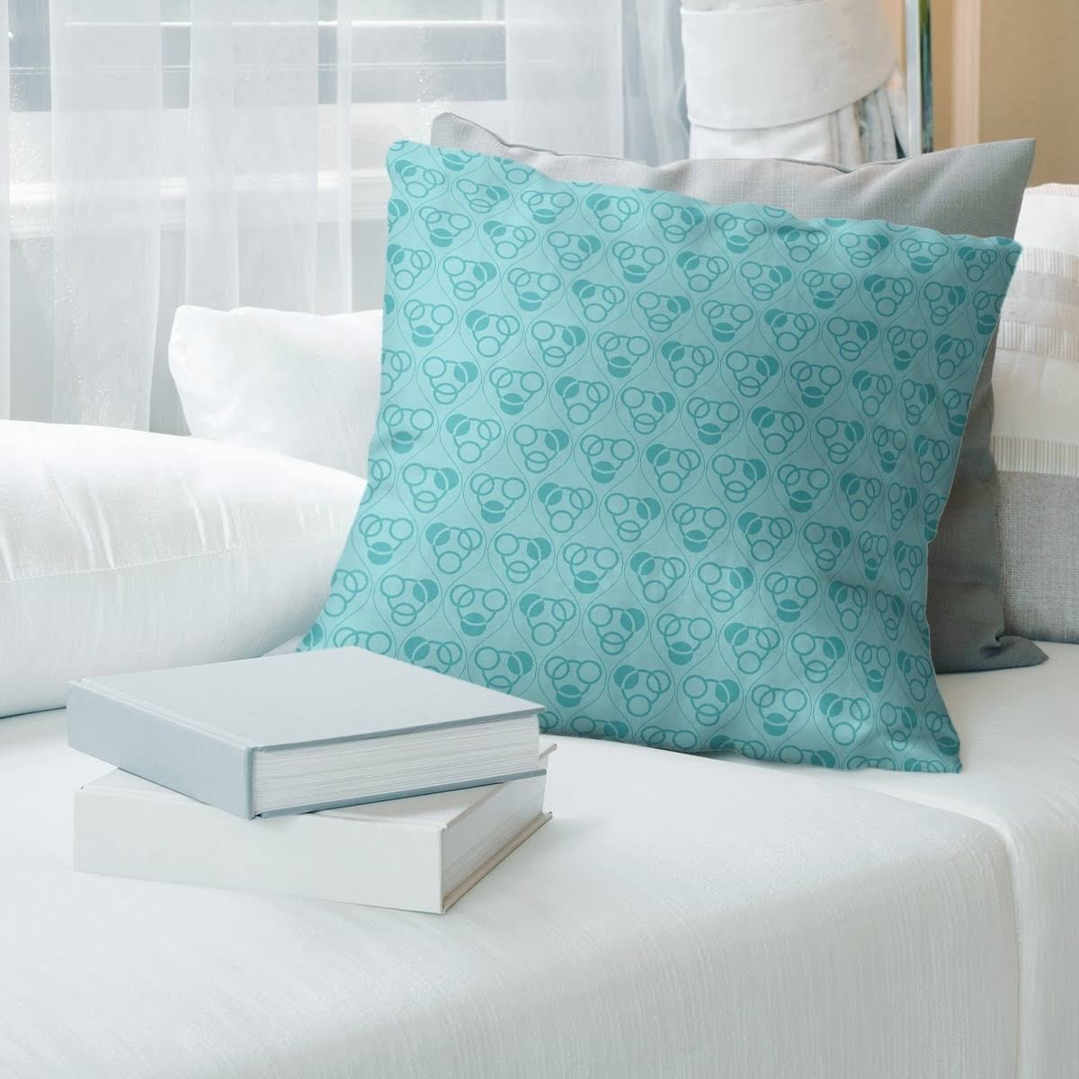 Cool Tones Monochrome Circles u0026 Waves Throw Pillow - 16 x 16 - Teal - Polyester