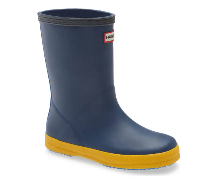 Hunter First Classic Waterproof Rain Boot Navy/ Yellow