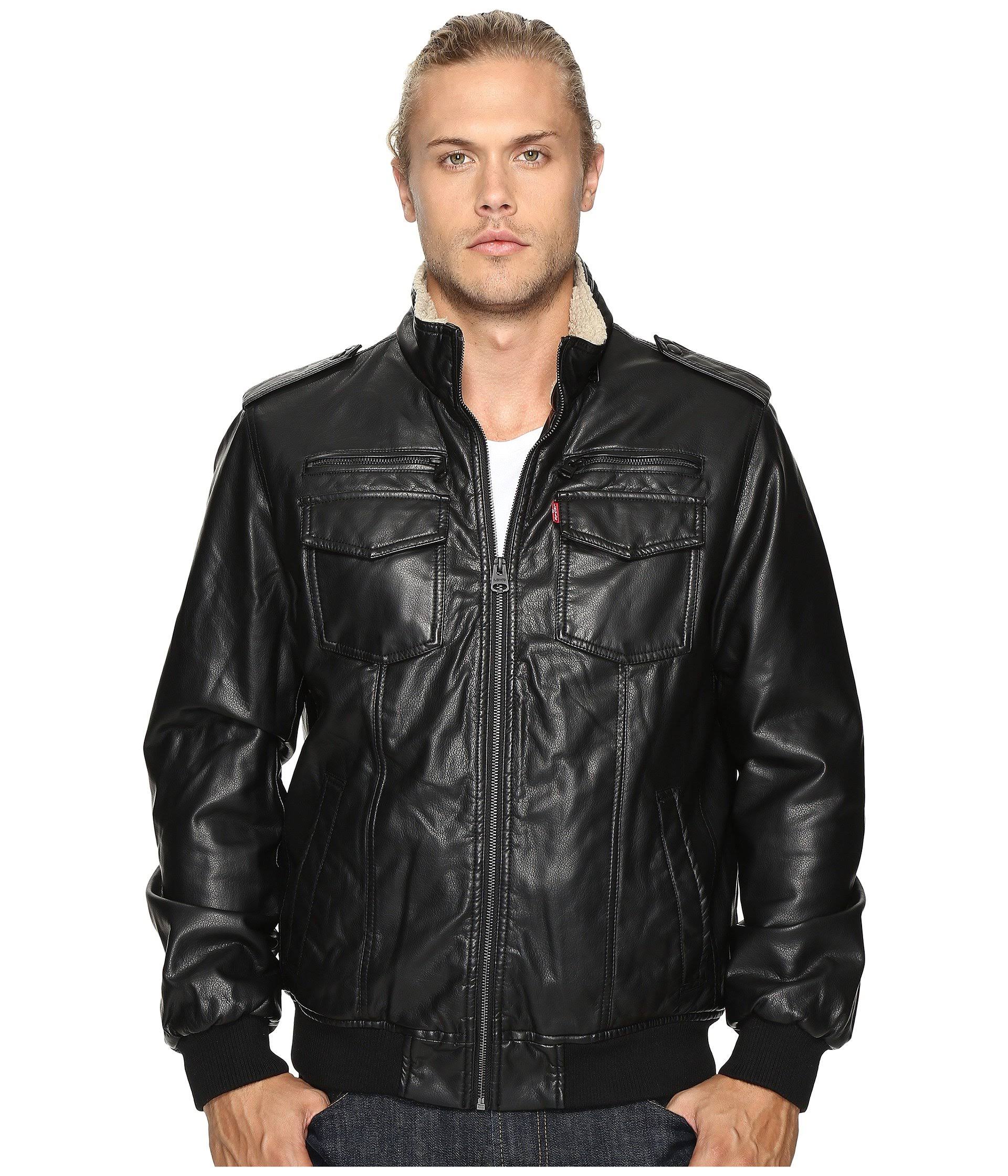 Levi's Men's Sherpa Lined Faux Leather Aviator Bomber - Black