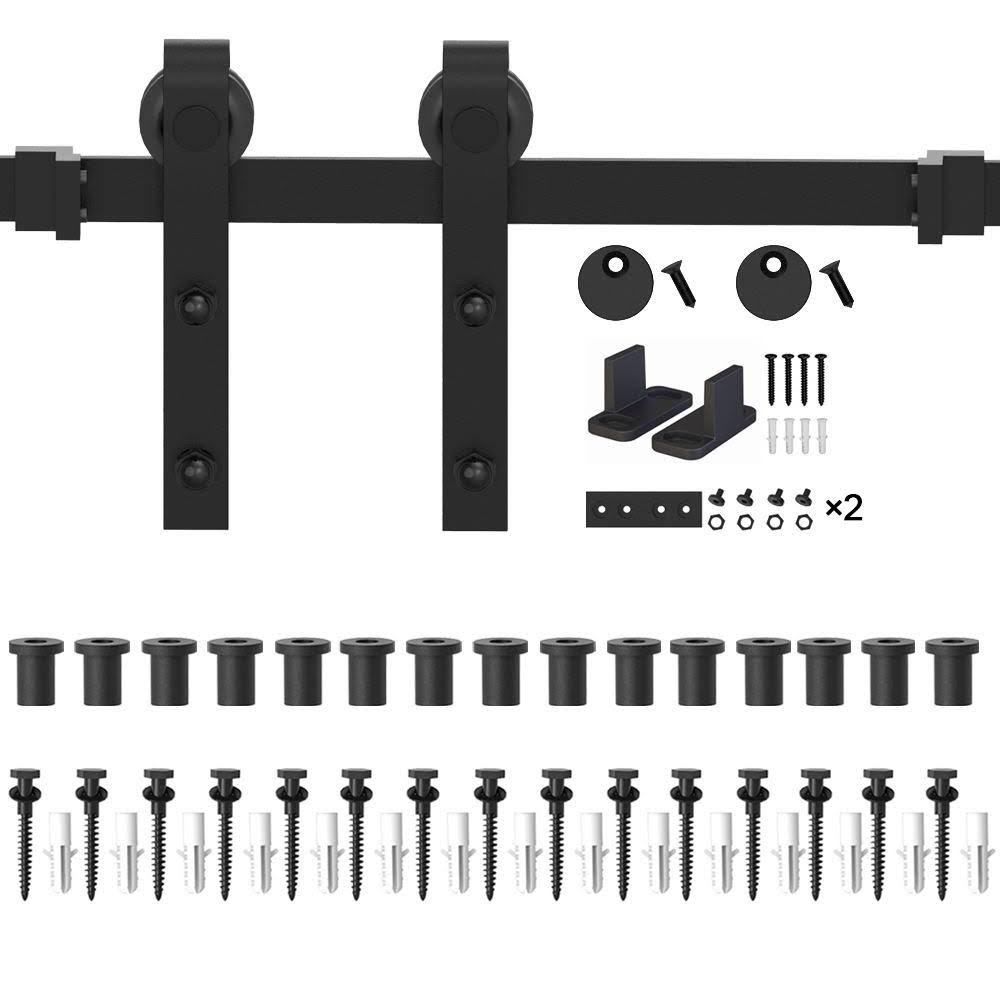 Winsoon 18ft Single Sliding Barn Door Hardware Track Kit Black Finish Basic I Style, Size: 18& GCM3735